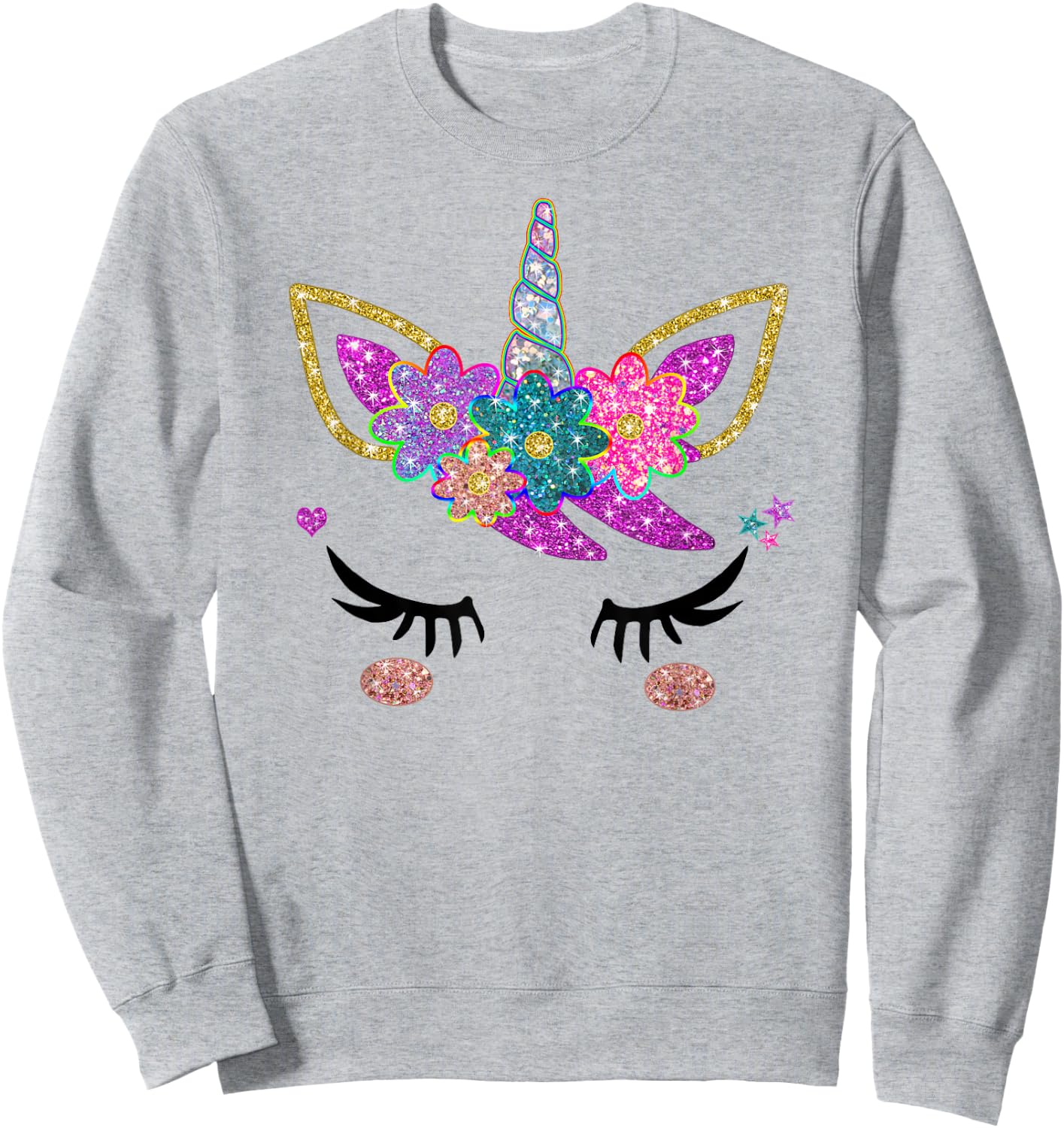 Rainbow Unicorn Face Shirt, Cute Unicorn Birthday Outfit Sweatshirt - Sweatshirt | Ash