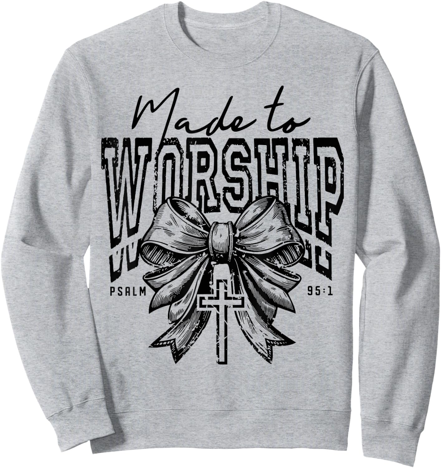 Retro Christian Made To Worship Coquette Bible Verse Sweatshirt - Sweatshirt | Ash