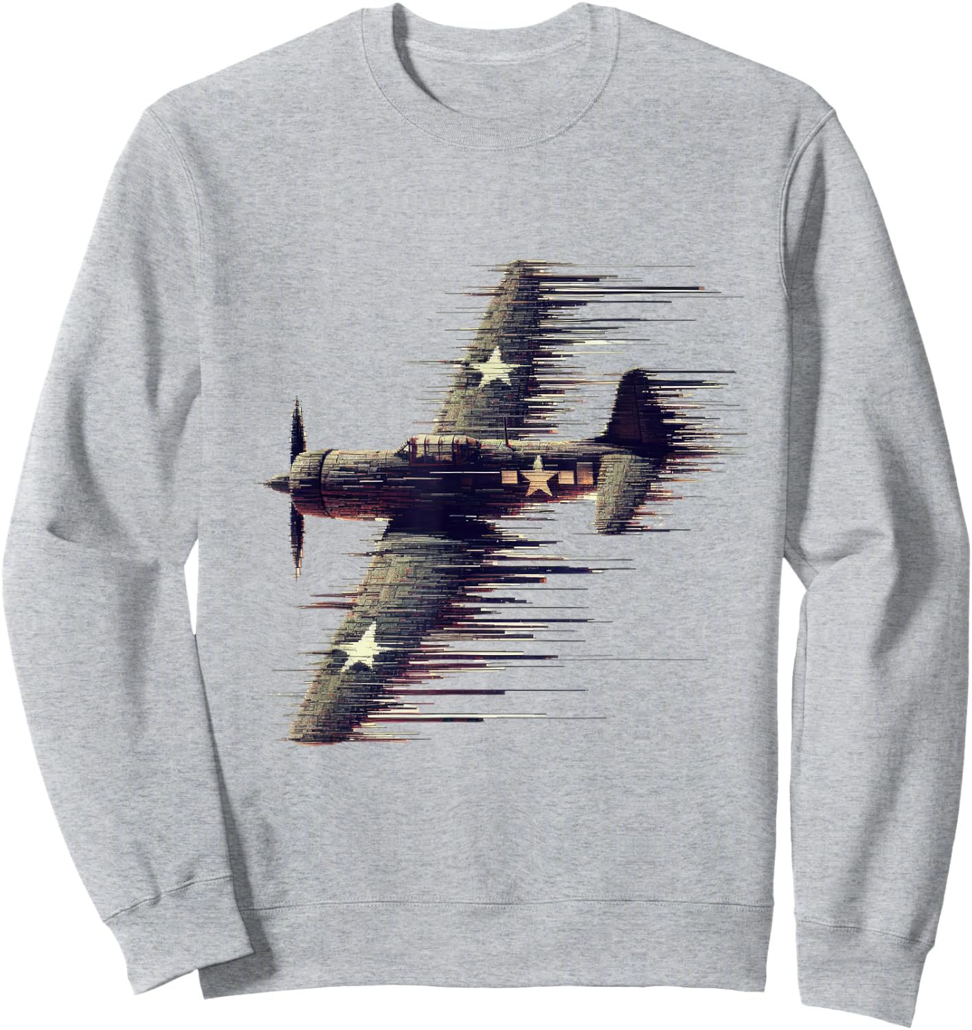 WW2 Distressed Airplane Noisy Jitter Vintage Aviation Sweatshirt - Sweatshirt | Ash