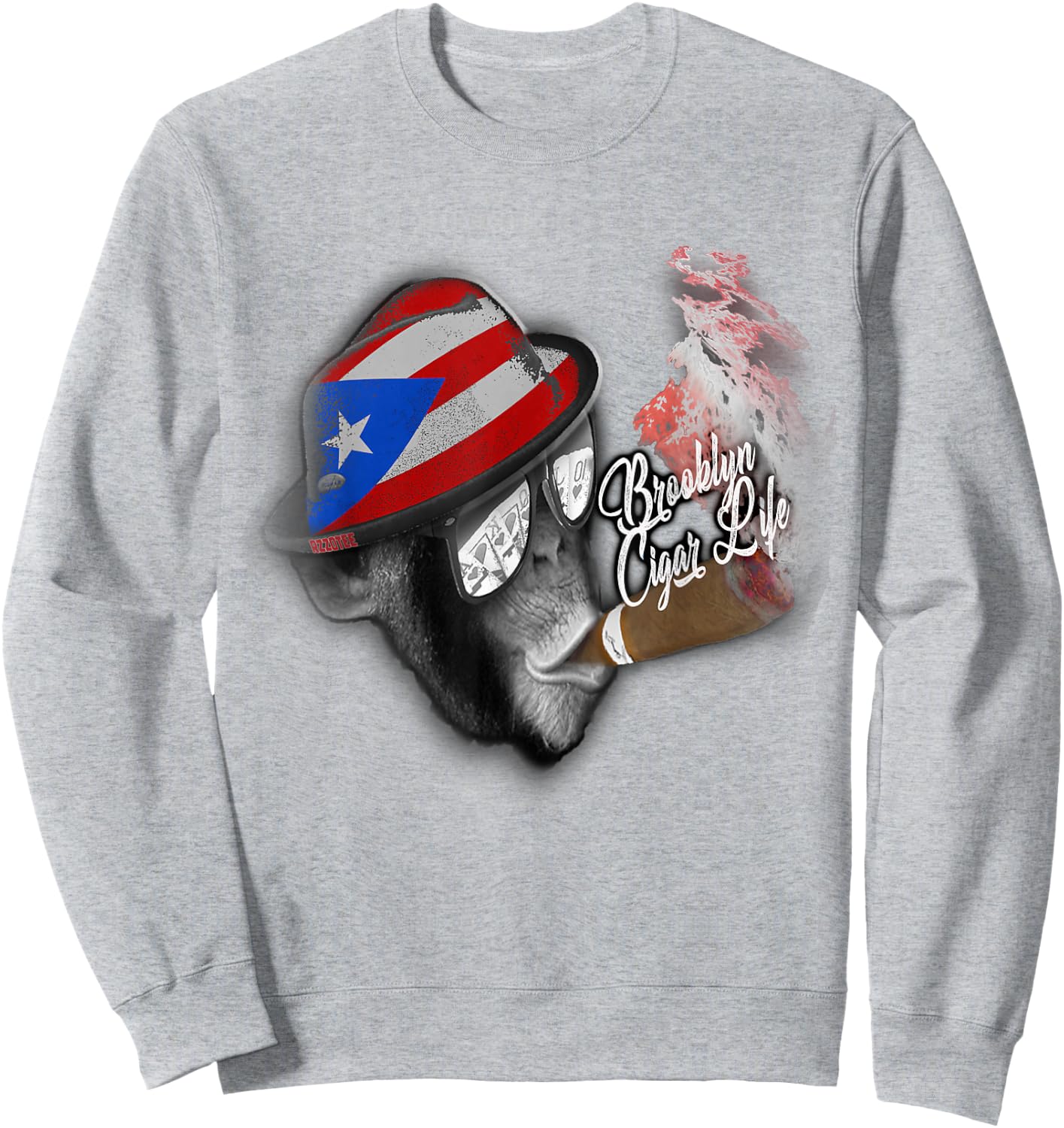 Brooklyn t shirt puerto rico flag cigar smoking Monkey Sweatshirt - Sweatshirt | Ash