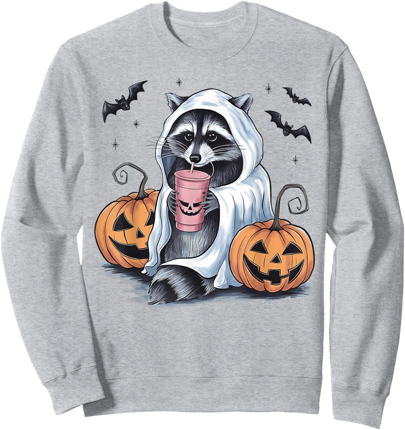 Cute Ghost Pumpkin Halloween Raccoon Costume Raccoon Lovers Sweatshirt - Sweatshirt | Ash