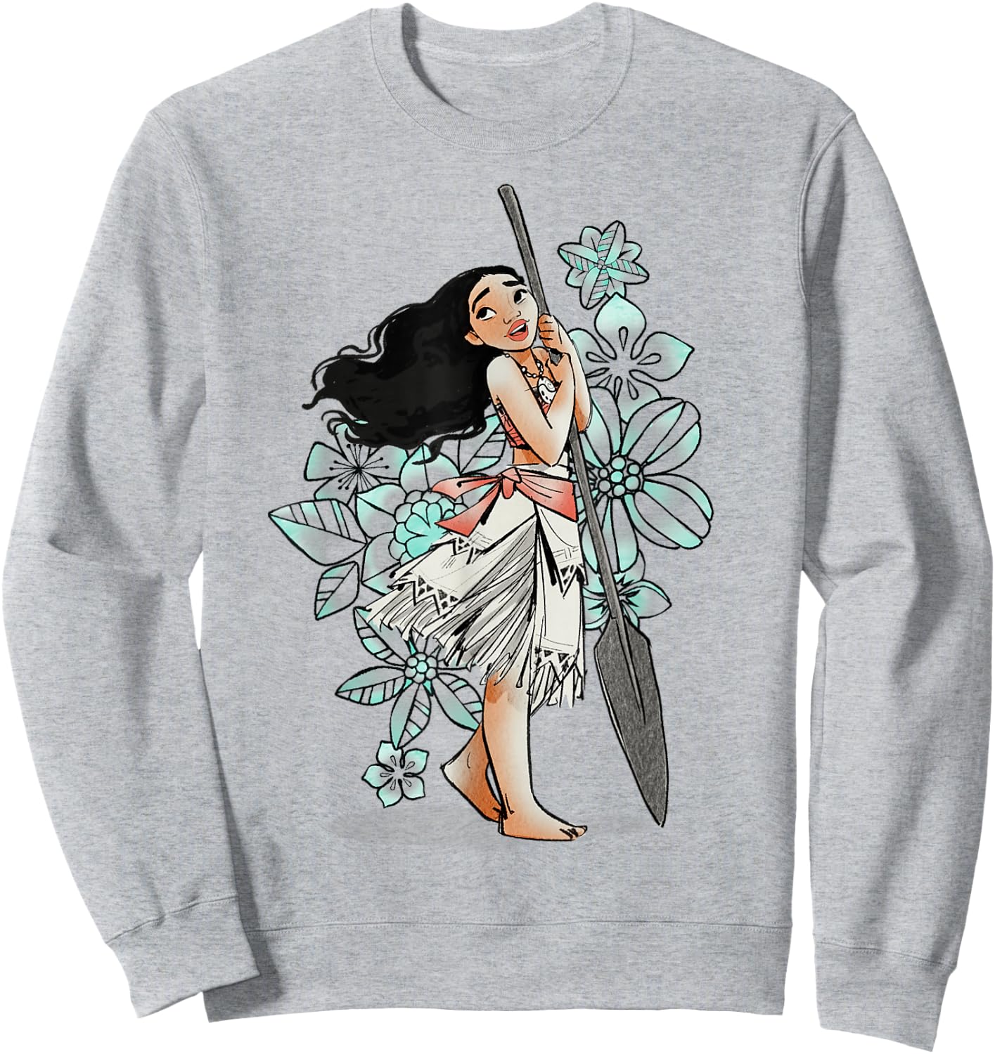 Disney Moana Tropical Floral Line Art Voyager Portrait Sweatshirt - Sweatshirt | Ash