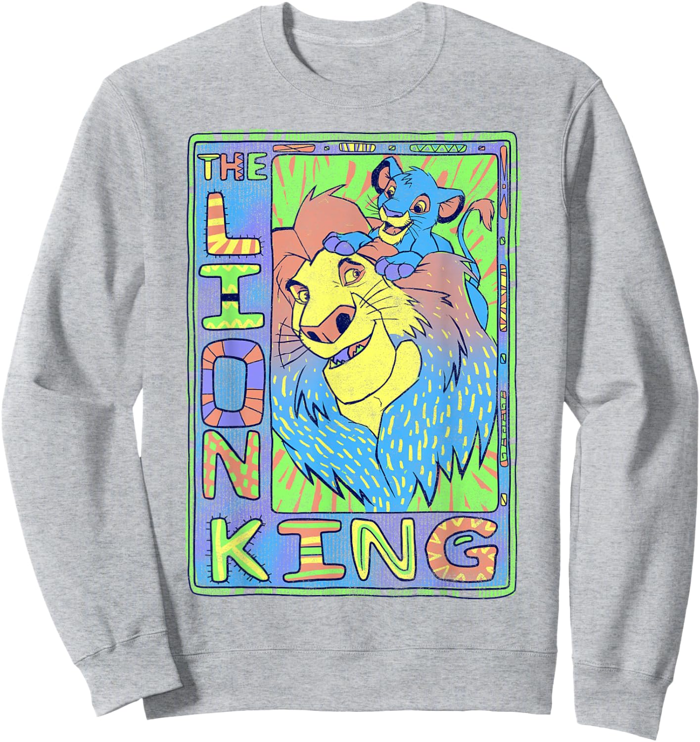 Disney Lion King Retro Colorful Simba Mufasa Graphic Sweatshirt - Sweatshirt | Ash