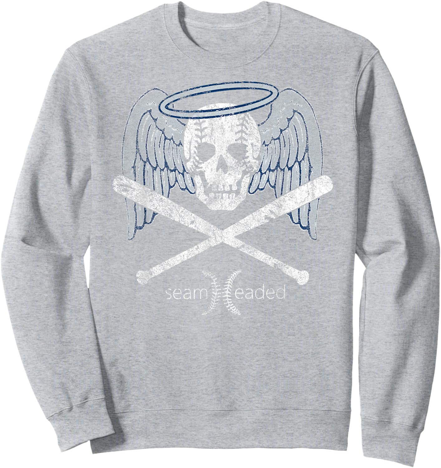 Vintage Angel Baseball Skull with Bats and Halo T Shirt Sweatshirt - Sweatshirt | Ash