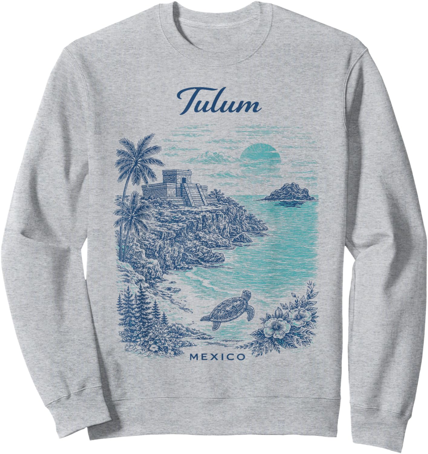 Tulum Mexico Vintage Travel Scenic Illustration Sweatshirt - Sweatshirt | Ash