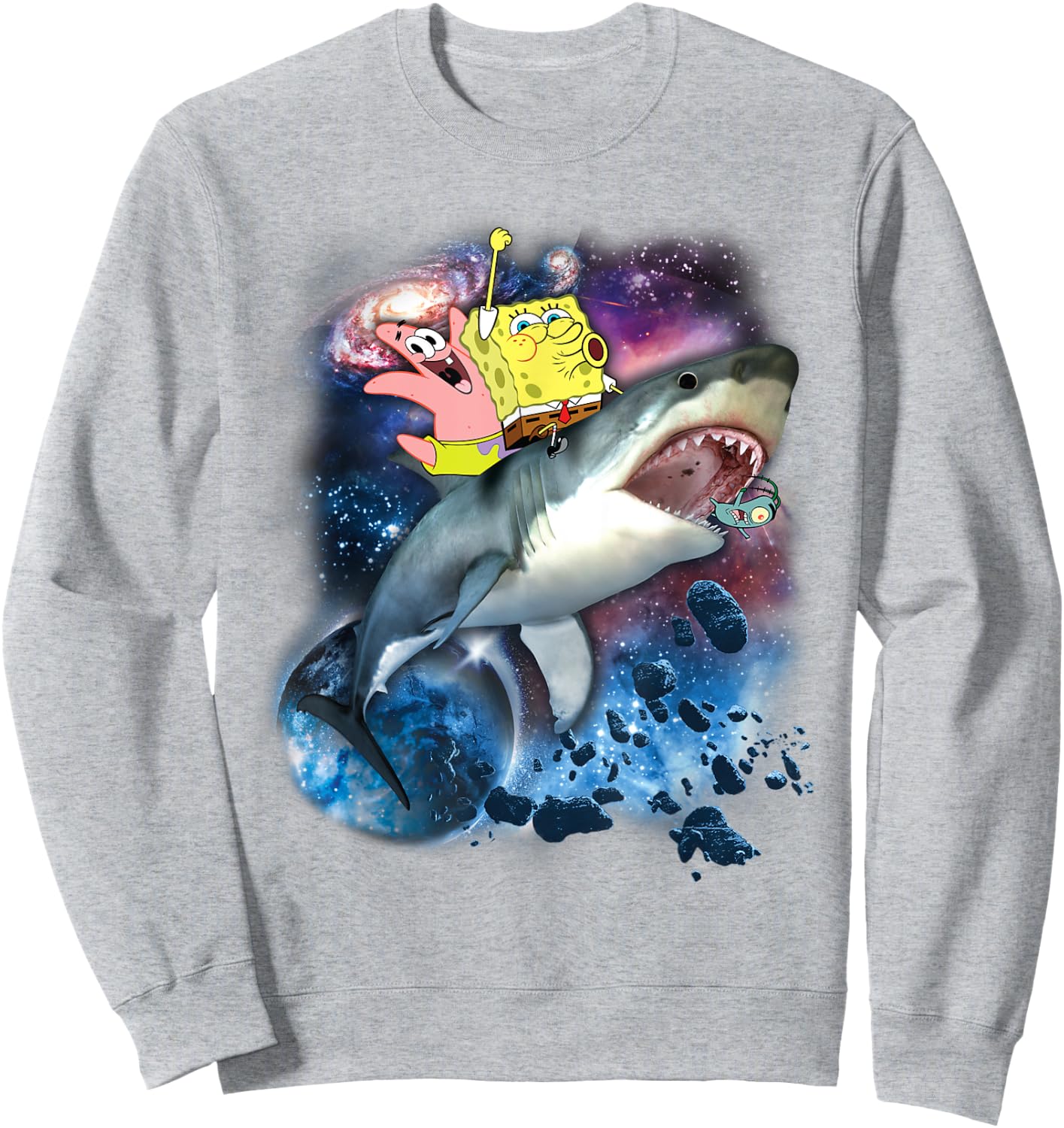 Spongebob SquarePants & Patrick Shark Riding Sweatshirt - Sweatshirt | Ash
