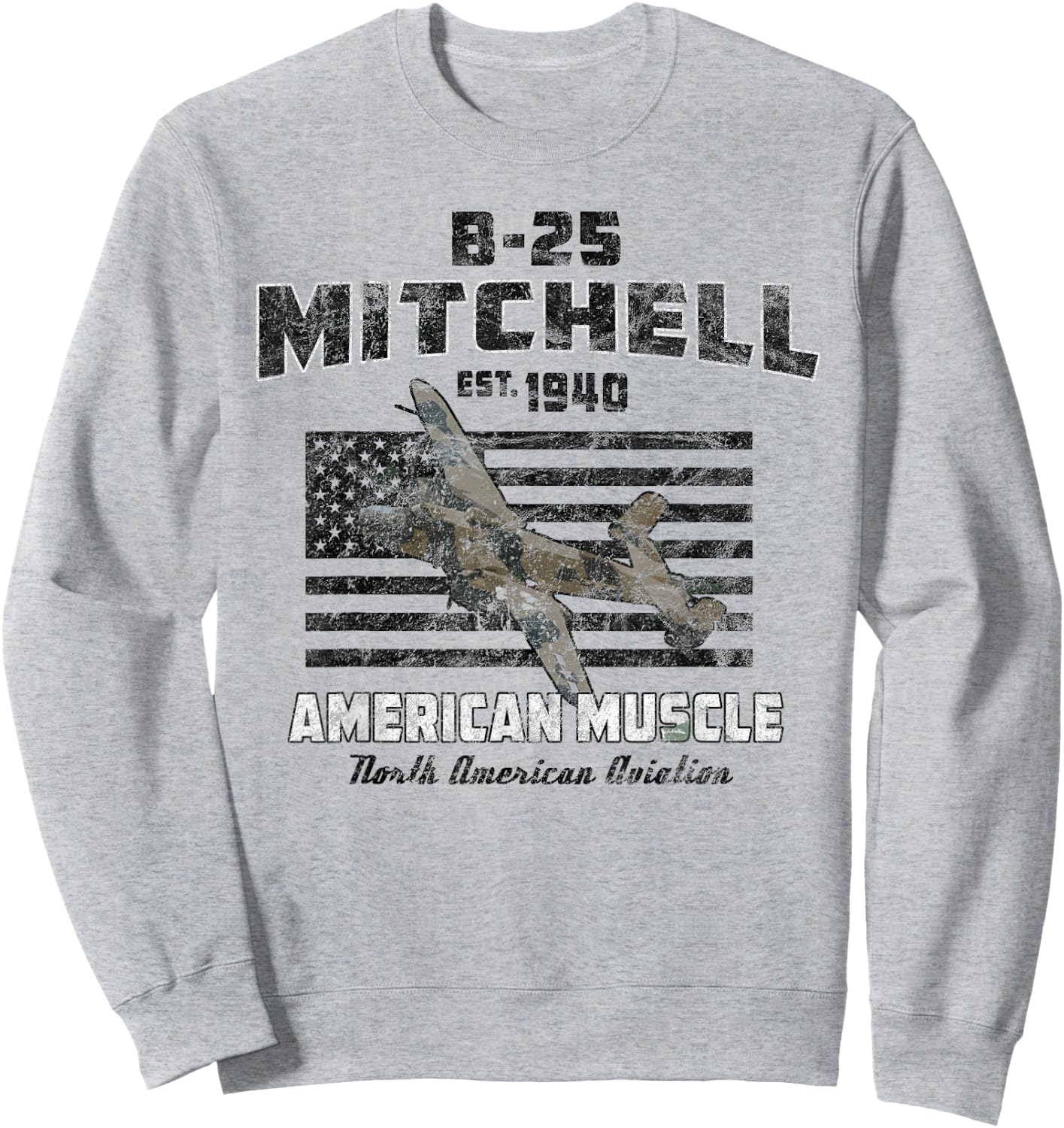 B-25 Mitchell WWII Bomber American Muscle Vintage Sweatshirt - Sweatshirt | Ash