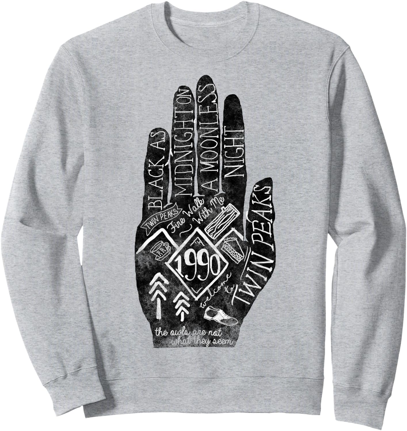 Twin Peaks Mystery Hand Symbols & Quotes Graphic Sweatshirt - Sweatshirt | Ash