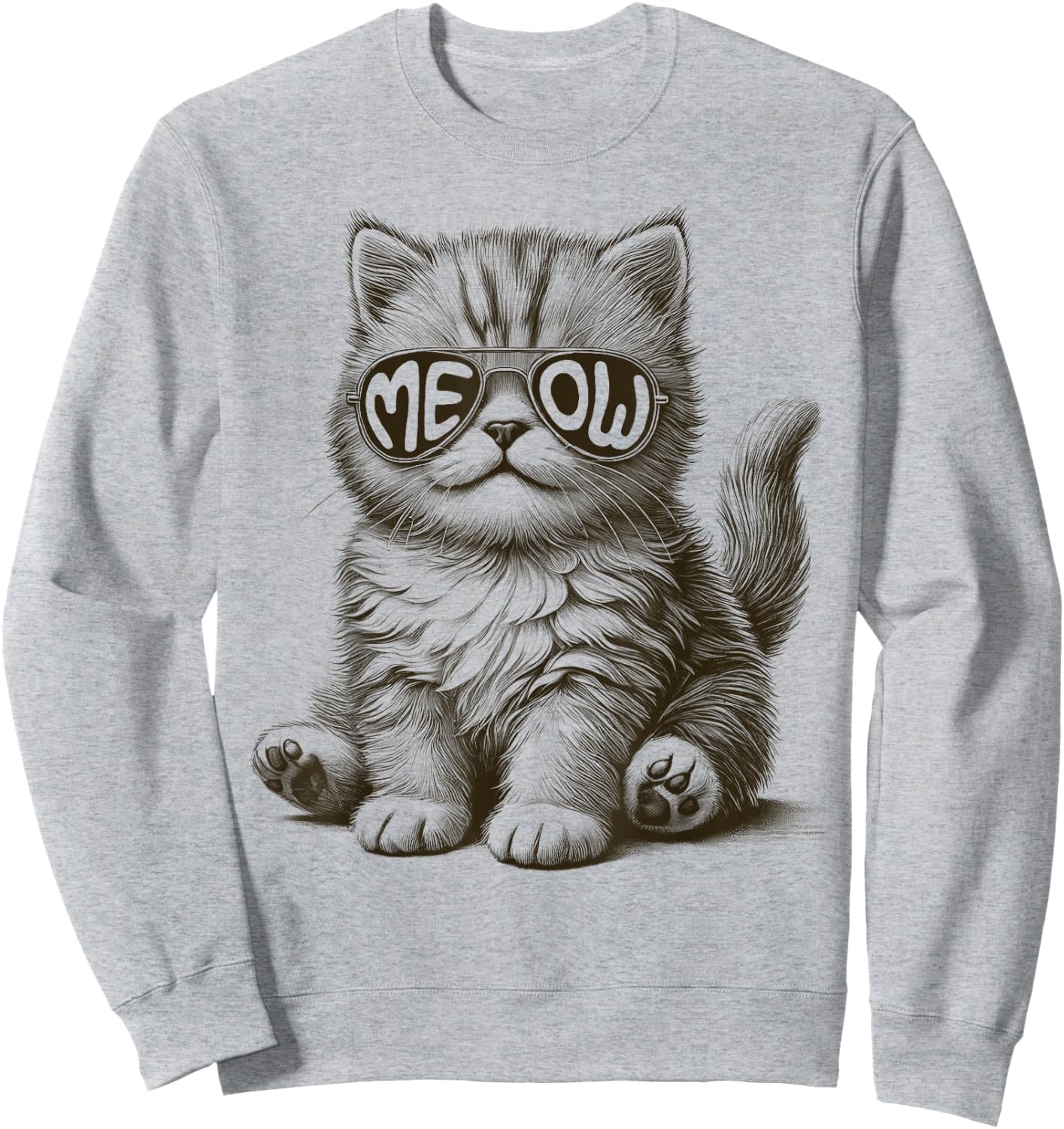 Funny Cat With Meow Sunglasses Cute Graphic Sweatshirt - Sweatshirt | Ash