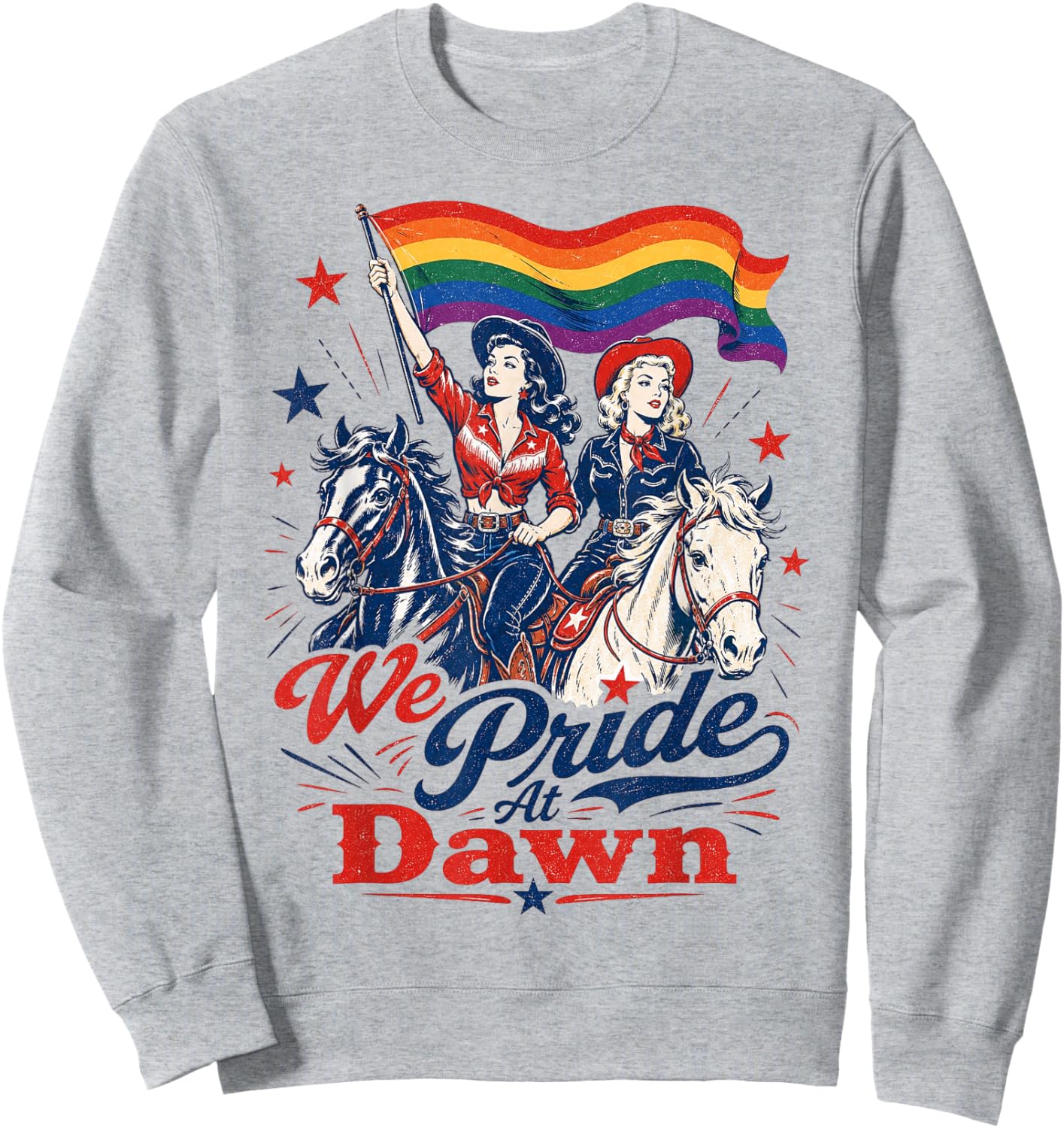 Vintage Lesbian Pride Western LGBTQ Cowgirl We Pride At Dawn Sweatshirt - Sweatshirt | Ash