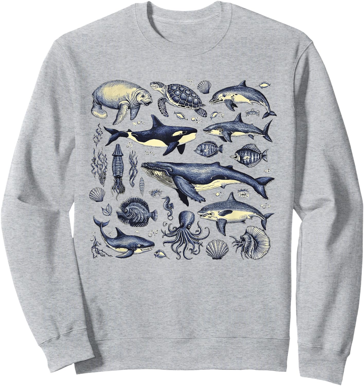 Vintage 90s Tattoo Sea Animal Ocean Nature Ocean Wildlife Sweatshirt - Sweatshirt | Ash