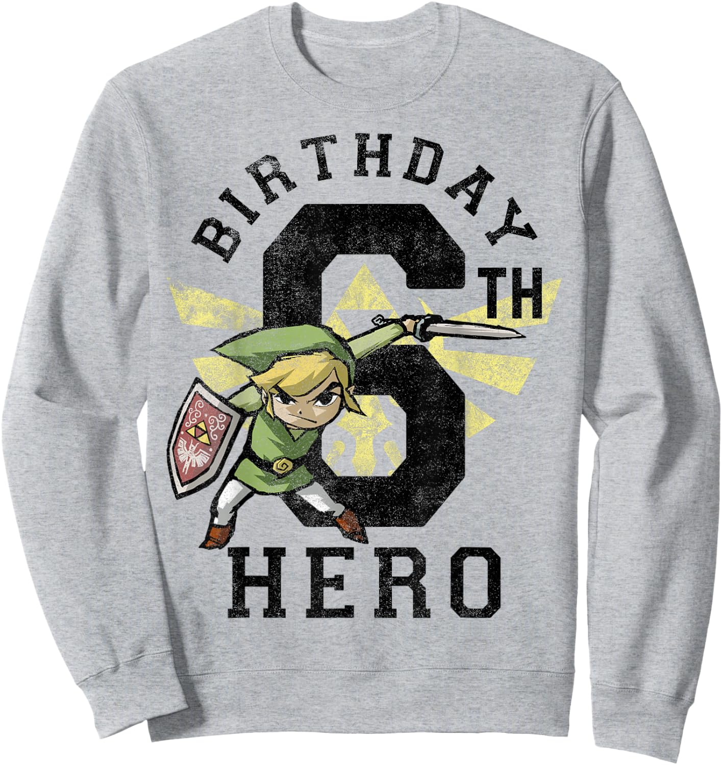 Legend of Zelda Link 6th Birthday Hero Triforce Logo Small Sweatshirt - Sweatshirt | Ash