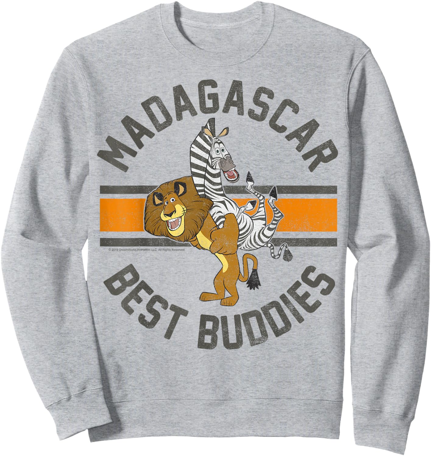 Madagascar Alex and Marty Best Buddies Striped Text Poster Sweatshirt - Sweatshirt | Ash