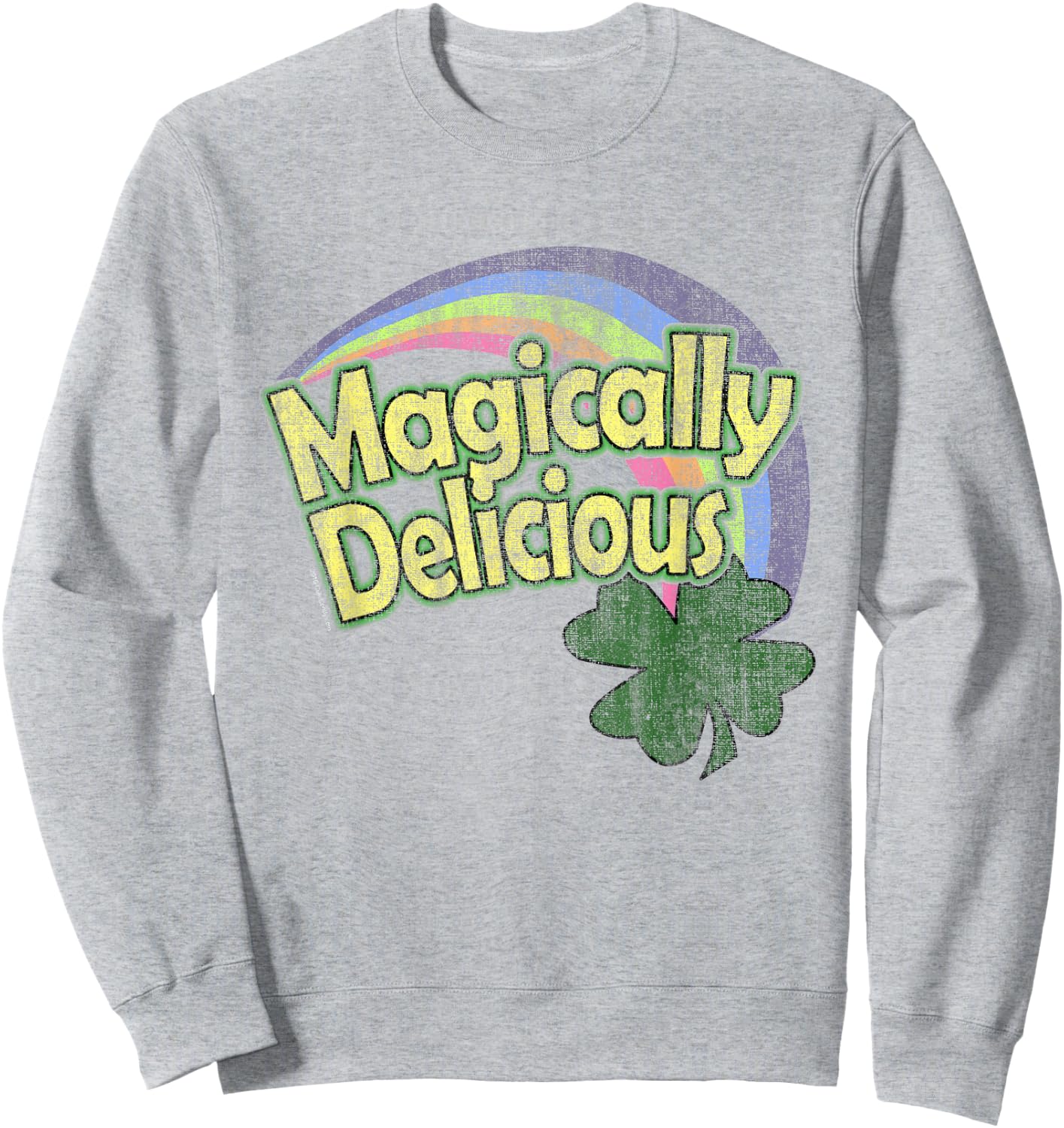 CuteComfy Magically Delicious 80s Vintage St. Patrick's Day Lucky Charm Green Retro Rainbow Short Sleeve - Small - -Adults Sweatshirt - Sweatshirt | Ash