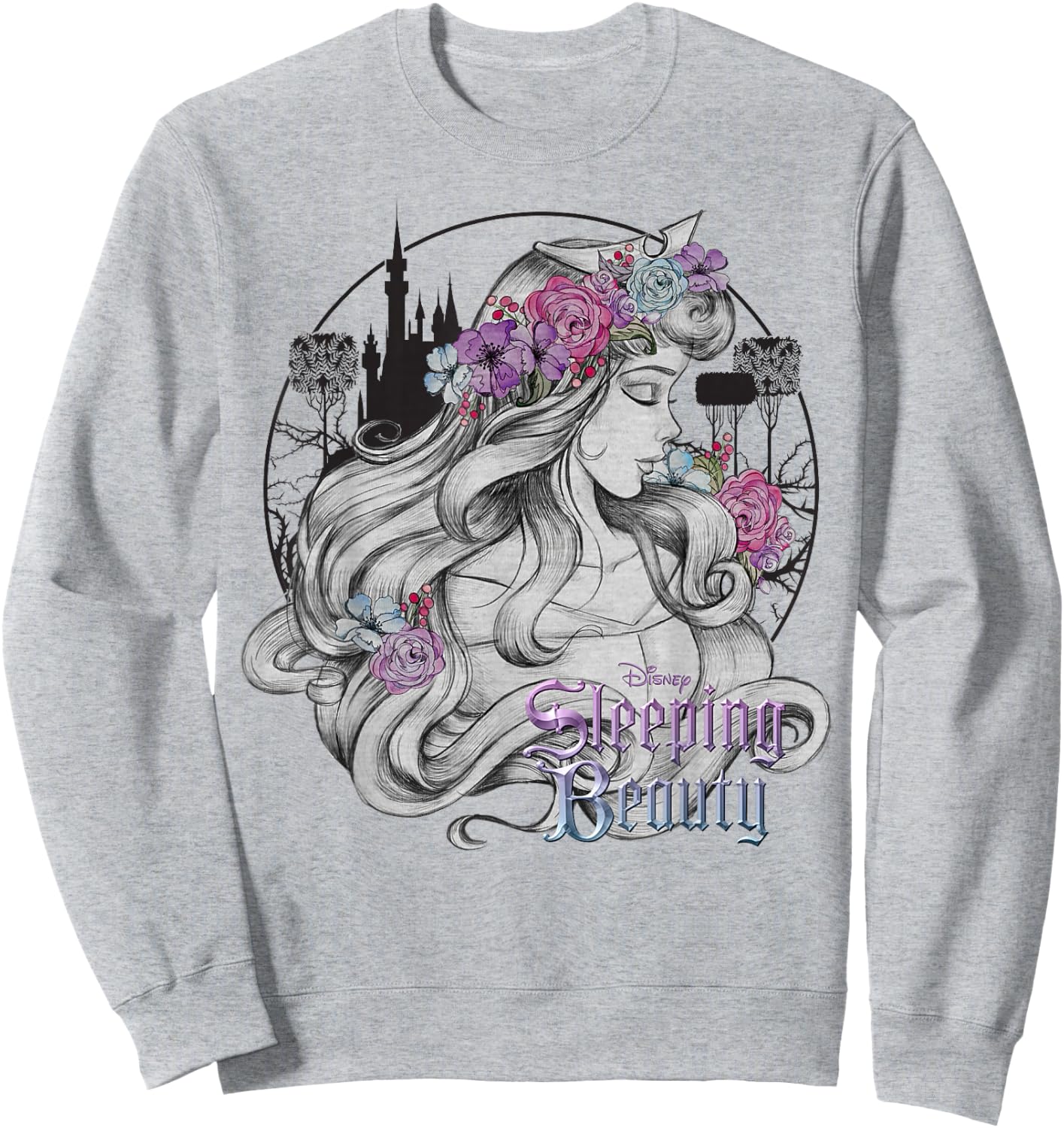 Disney Sleeping Beauty Floral Sketched Portrait Sweatshirt - Sweatshirt | Ash
