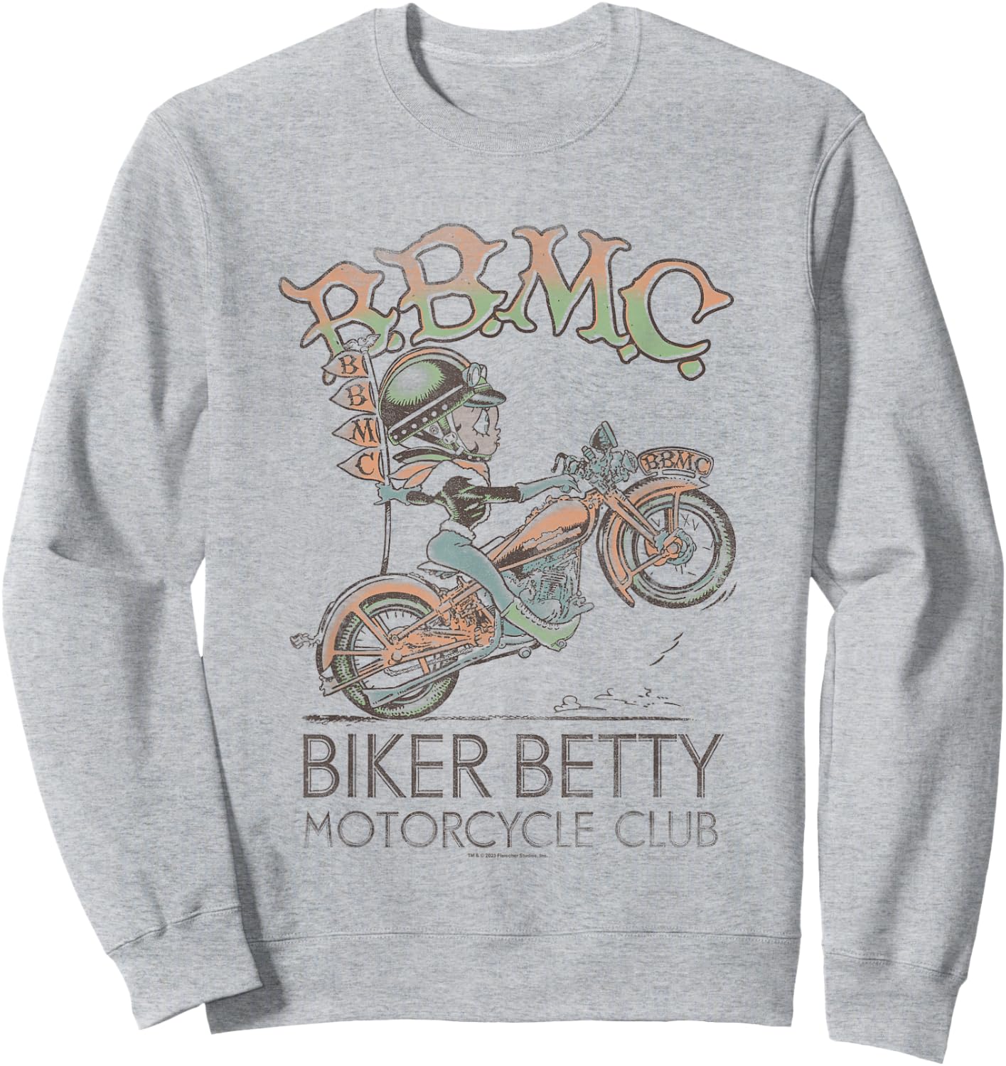 Betty Boop Biker Betty Vintage Motorcycle Club Sweatshirt - Sweatshirt | Ash