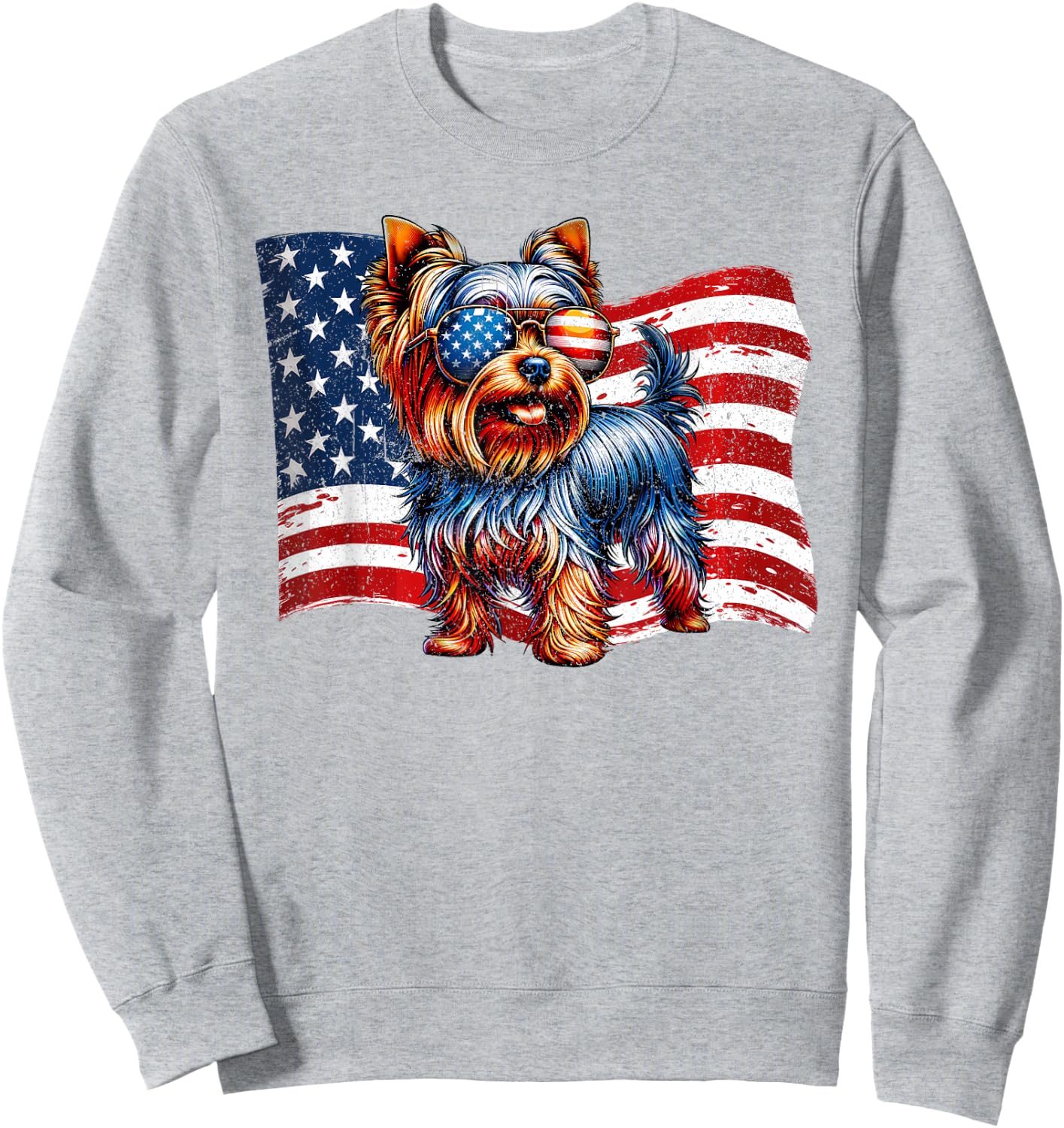 Yorkshire Terrier Dogs Mom Dad American Flag Pets Vintage Sweatshirt - Sweatshirt | Ash