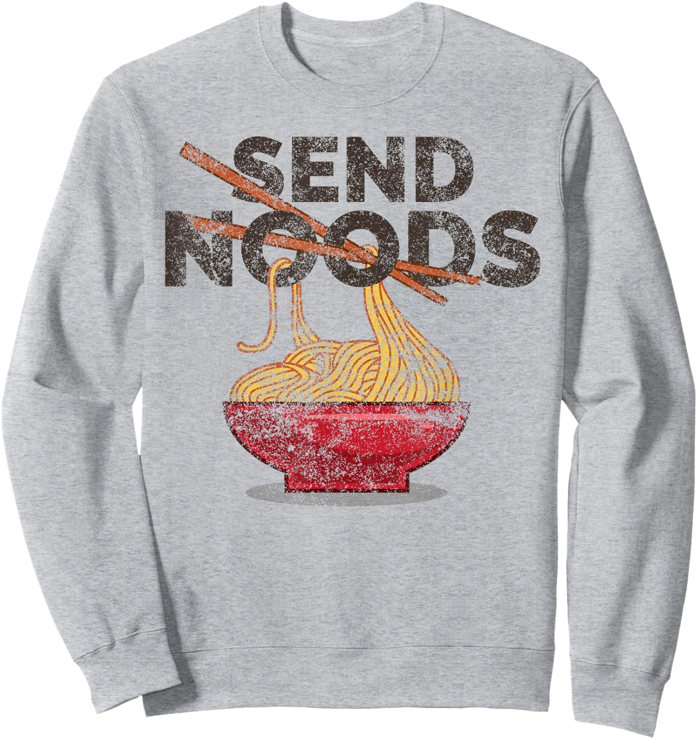 Send Noods Distressed Funny Ramen Noodle Sweatshirt - Sweatshirt | Ash