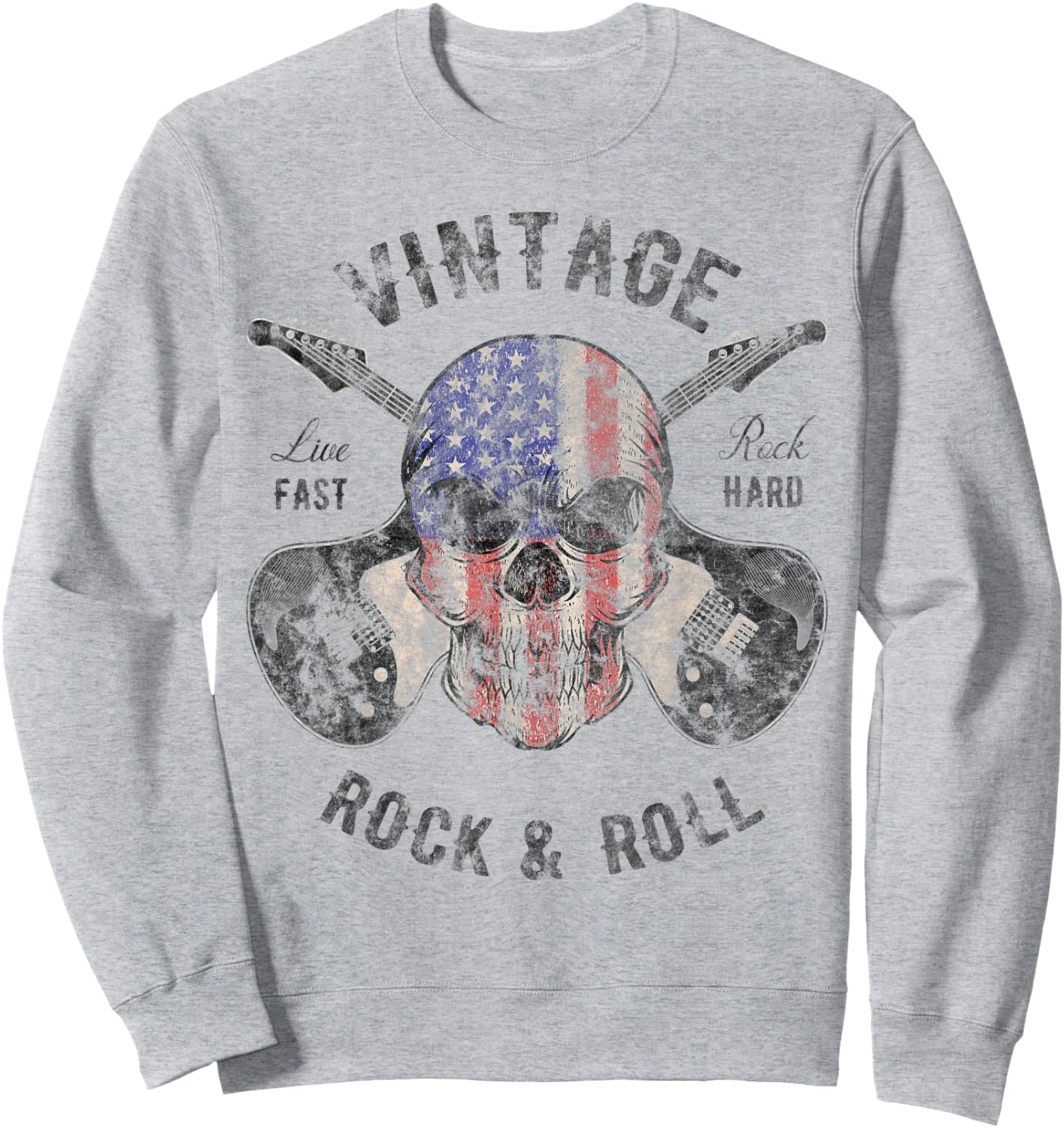 Guitar Player Shirt Vintage Guitarist Gifts Skull Flag Sweatshirt - Sweatshirt | Ash