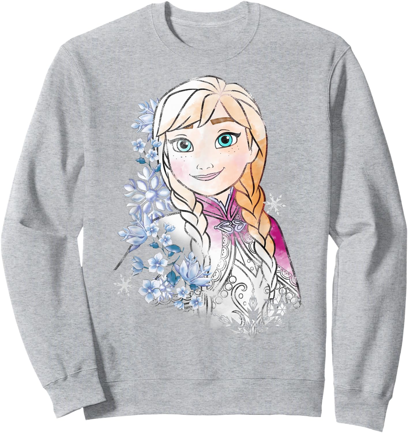 Disney Frozen Anna Illustrated Snowflake Flowers Sweatshirt - Sweatshirt | Ash