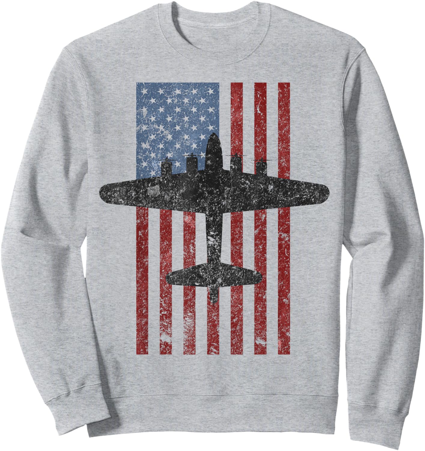 B-17 Flying Fortress WWII Bomber Vintage American Flag Sweatshirt - Sweatshirt | Ash