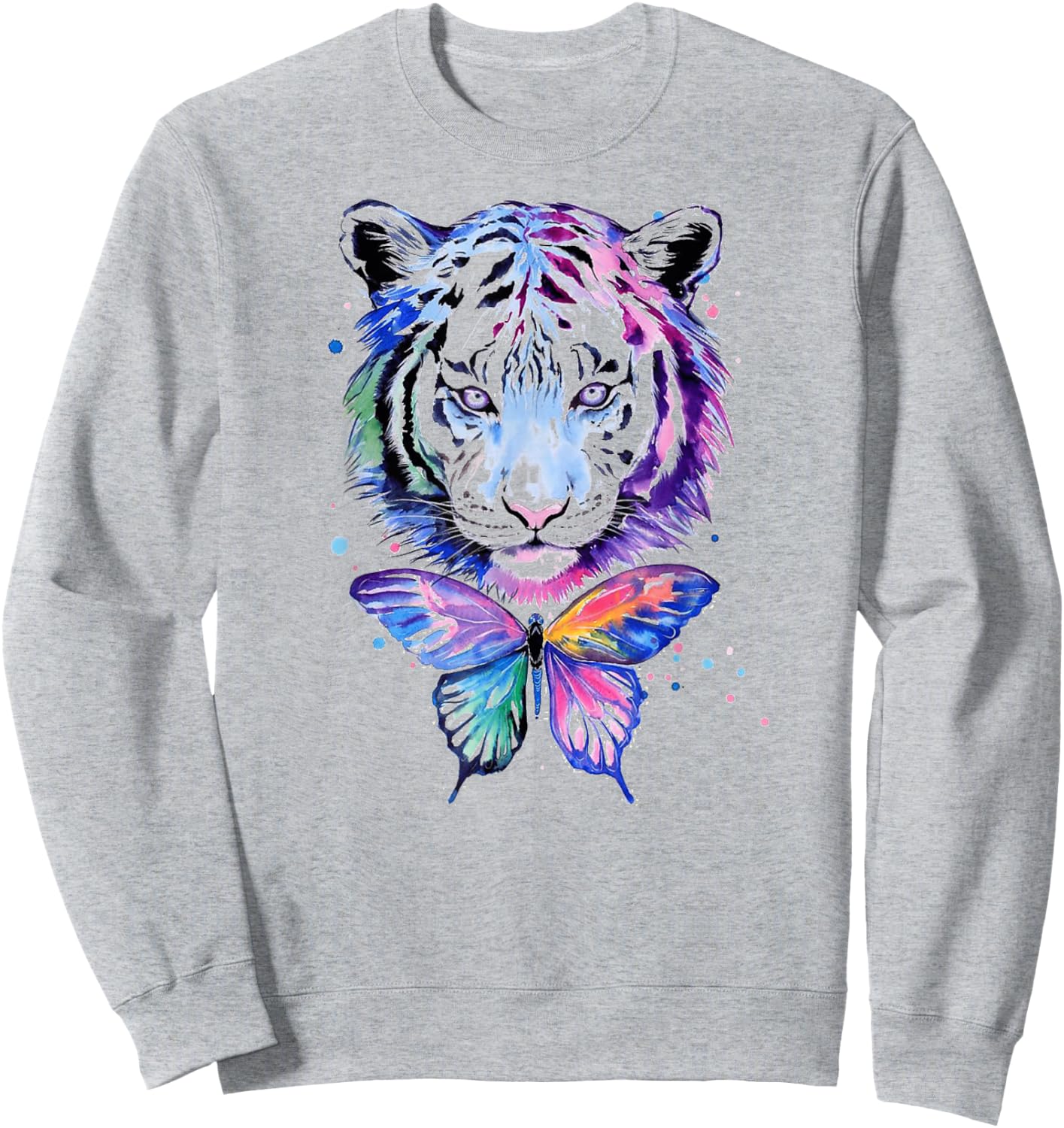 Beautiful White Tiger Colorful Butterfly Boho Art Sweatshirt - Sweatshirt | Ash