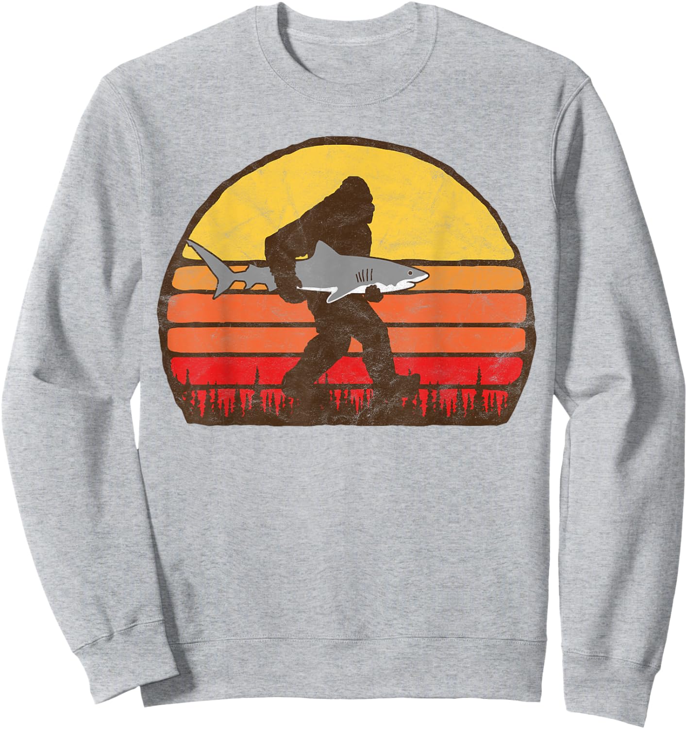 Bigfoot Silhouette & Great White Shark Funny Sasquatch Shirt Sweatshirt - Sweatshirt | Ash