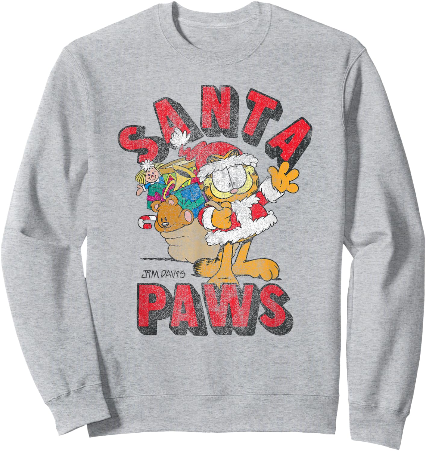 Garfield Santa Paws Distressed Christmas Cartoon Cat Women Kids Sweatshirt - Sweatshirt | Ash