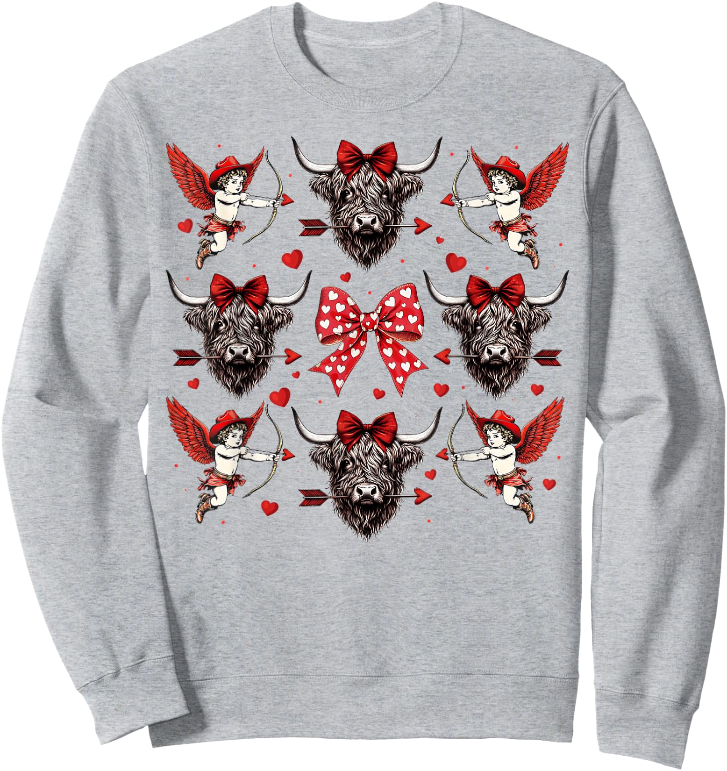 Howdy Valentine Western Cowgirl Cupid Higland Cow Heifer Sweatshirt - Sweatshirt | Ash