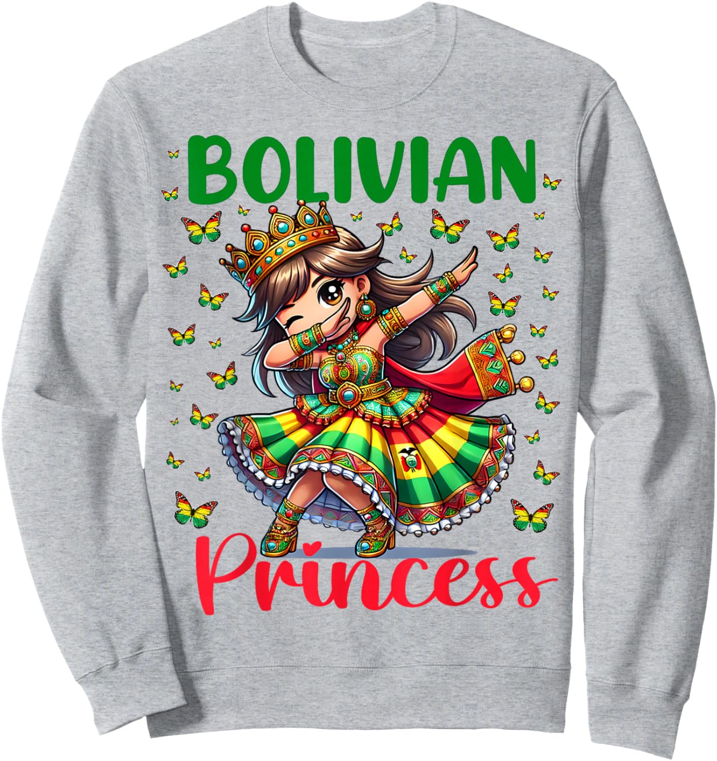 Bolivian Princess Dab Girl Flag Dress Heritage for Kids Sweatshirt - Sweatshirt | Ash