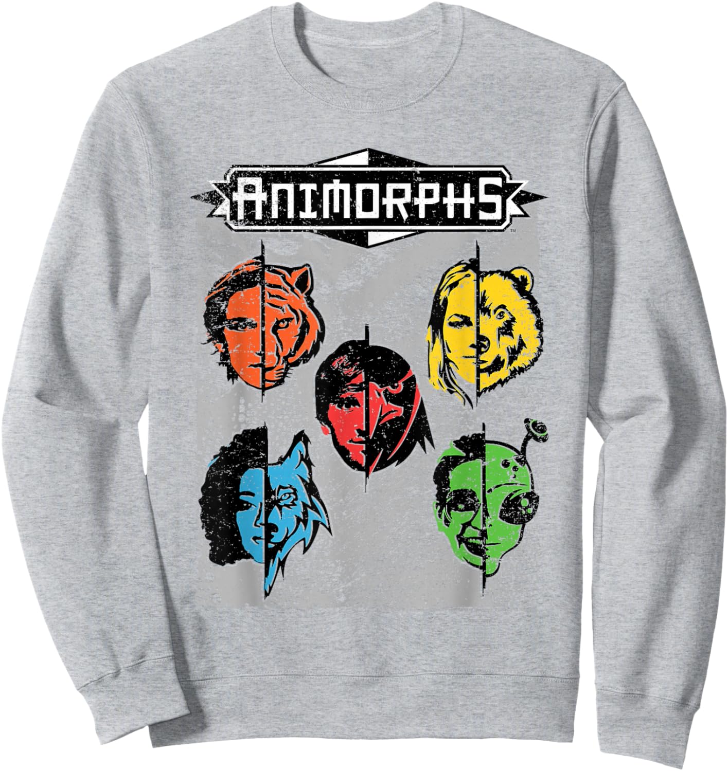 Animorphs Split Face Character Colorful Grid Book Series Sweatshirt - Sweatshirt | Ash