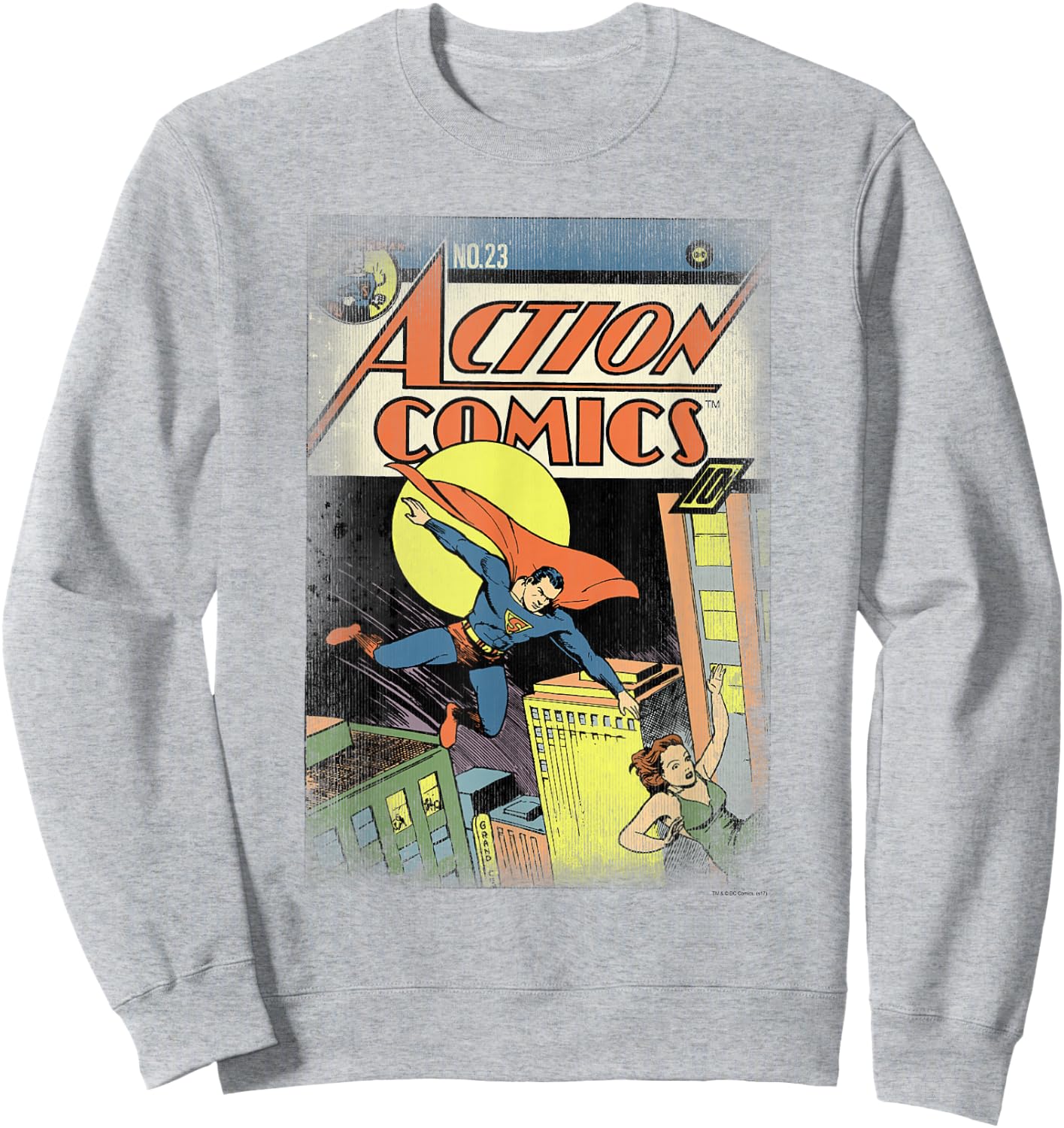 DC Comics Superman Vintage Heroes , -Adult, Grey, Small, Short Sleeve, Classic Fit, Cotton, Polyester Sweatshirt - Sweatshirt | Ash