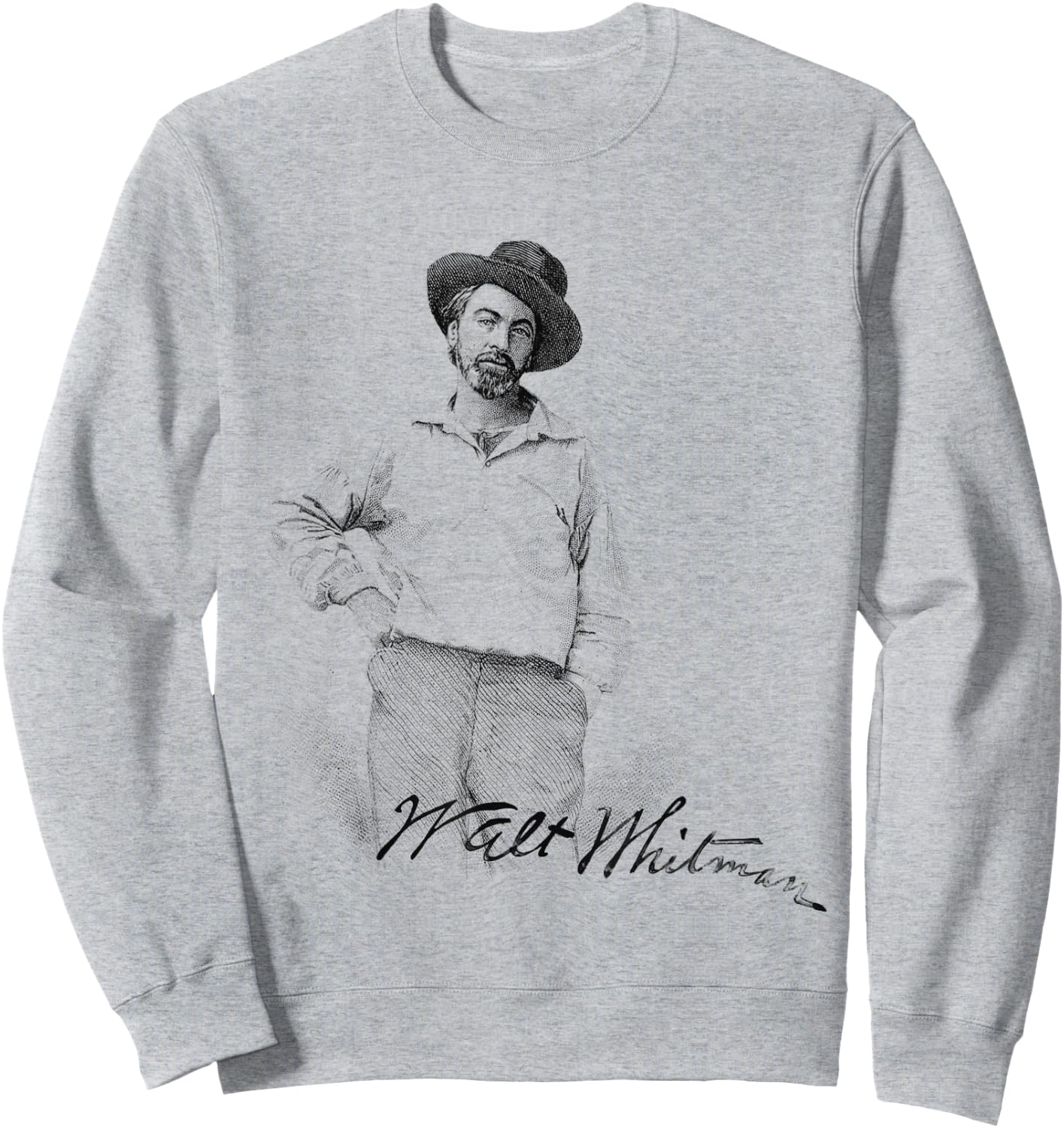 Walt Whitman Portrait with Signature Graphic Sweatshirt - Sweatshirt | Ash