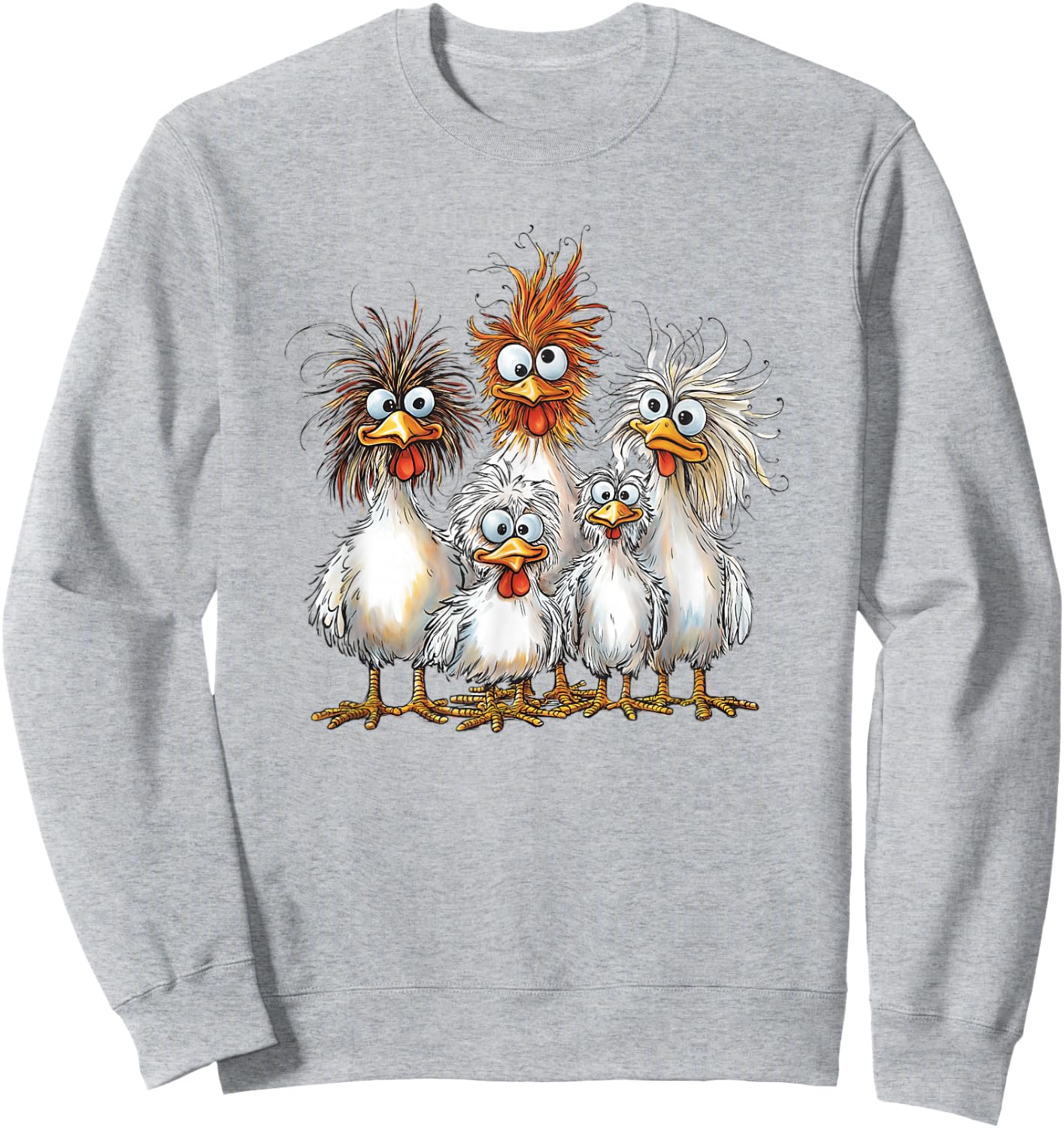 Eagerlys Colorful Funny Chicken Art Crazy Chicken Family Sweatshirt - Sweatshirt | Ash