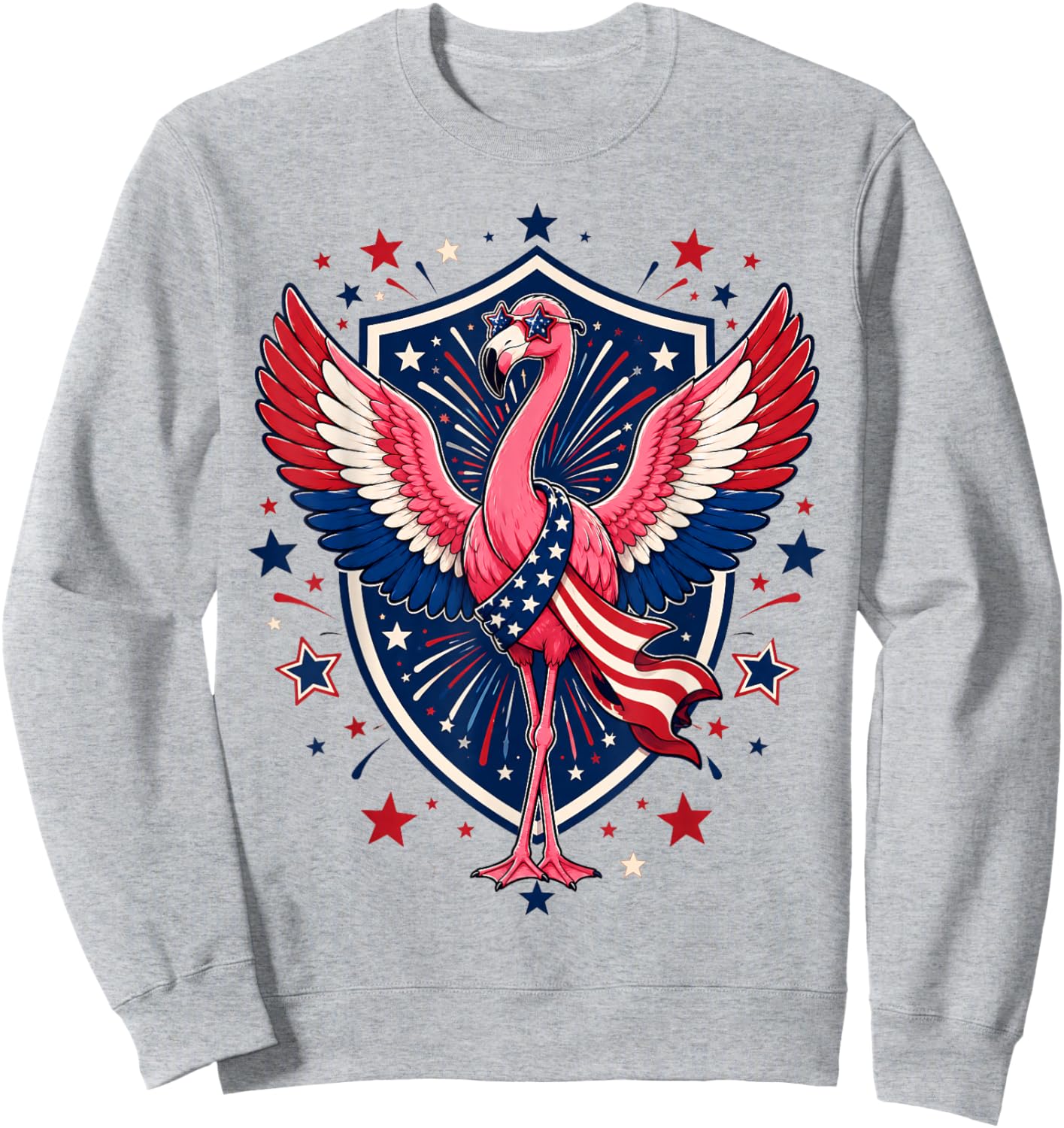 Patriotic Flamingo 4th of July USA American Flag Animal Sweatshirt - Sweatshirt | Ash