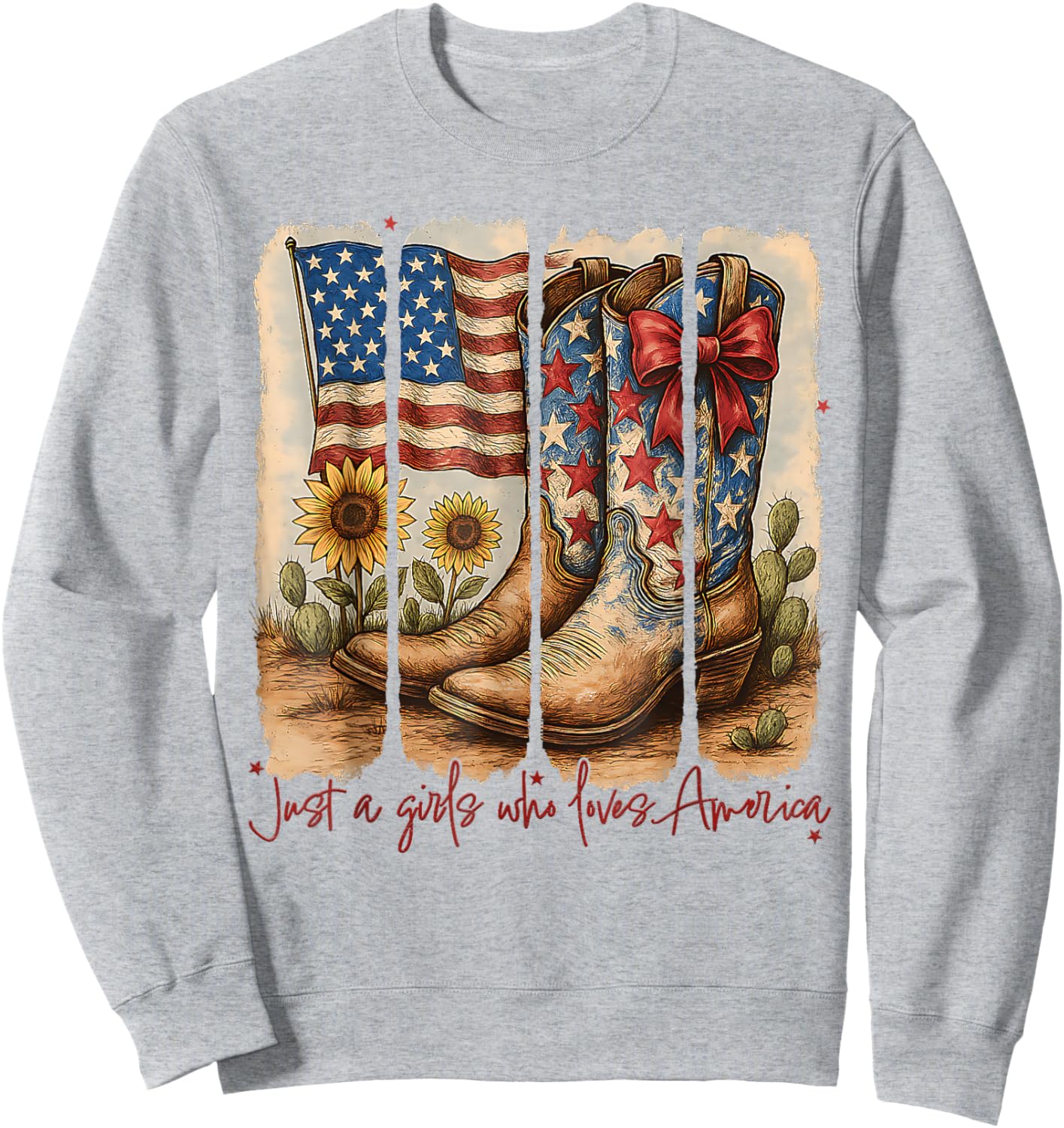 Just A Girl Who Loves America Boots US Flag Girl 4th Of July Sweatshirt - Sweatshirt | Ash