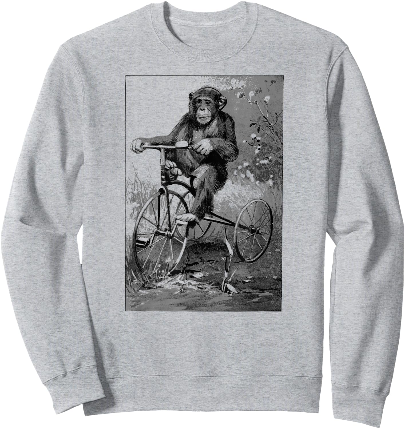 Monkey Riding Tricycle Art-Vintage Chimp Funny Monkey Sweatshirt - Sweatshirt | Ash