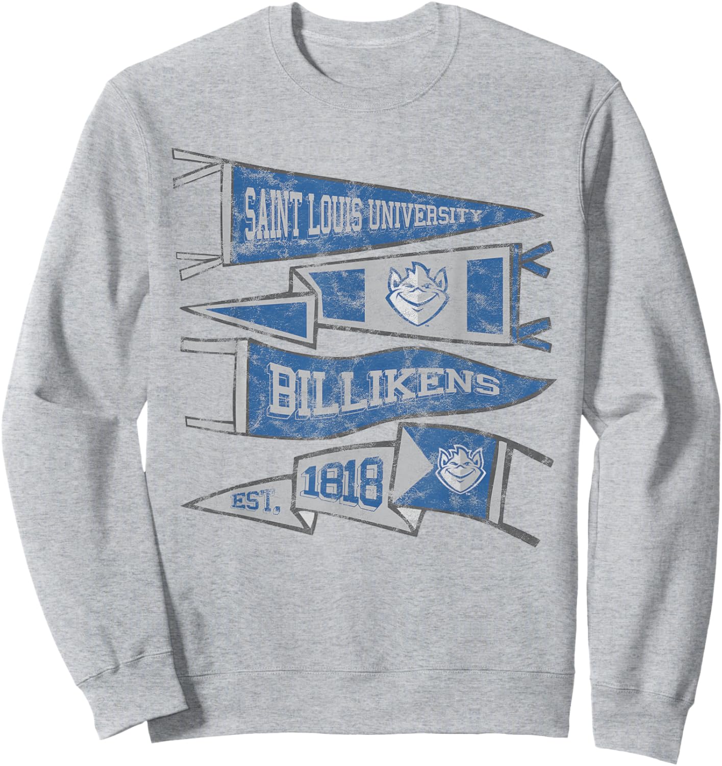 Saint Louis University SLU Billikens Distressed Pennants Sweatshirt - Sweatshirt | Ash