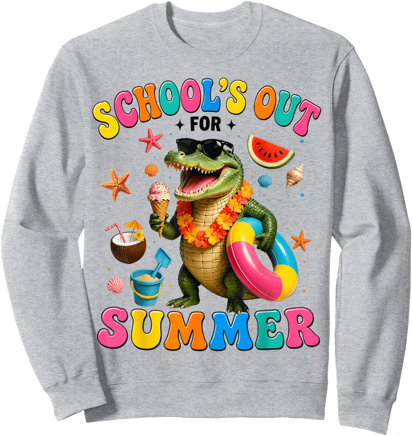 School’s Out for Summer Alligator Last Day of School Kids Sweatshirt - Sweatshirt | Ash