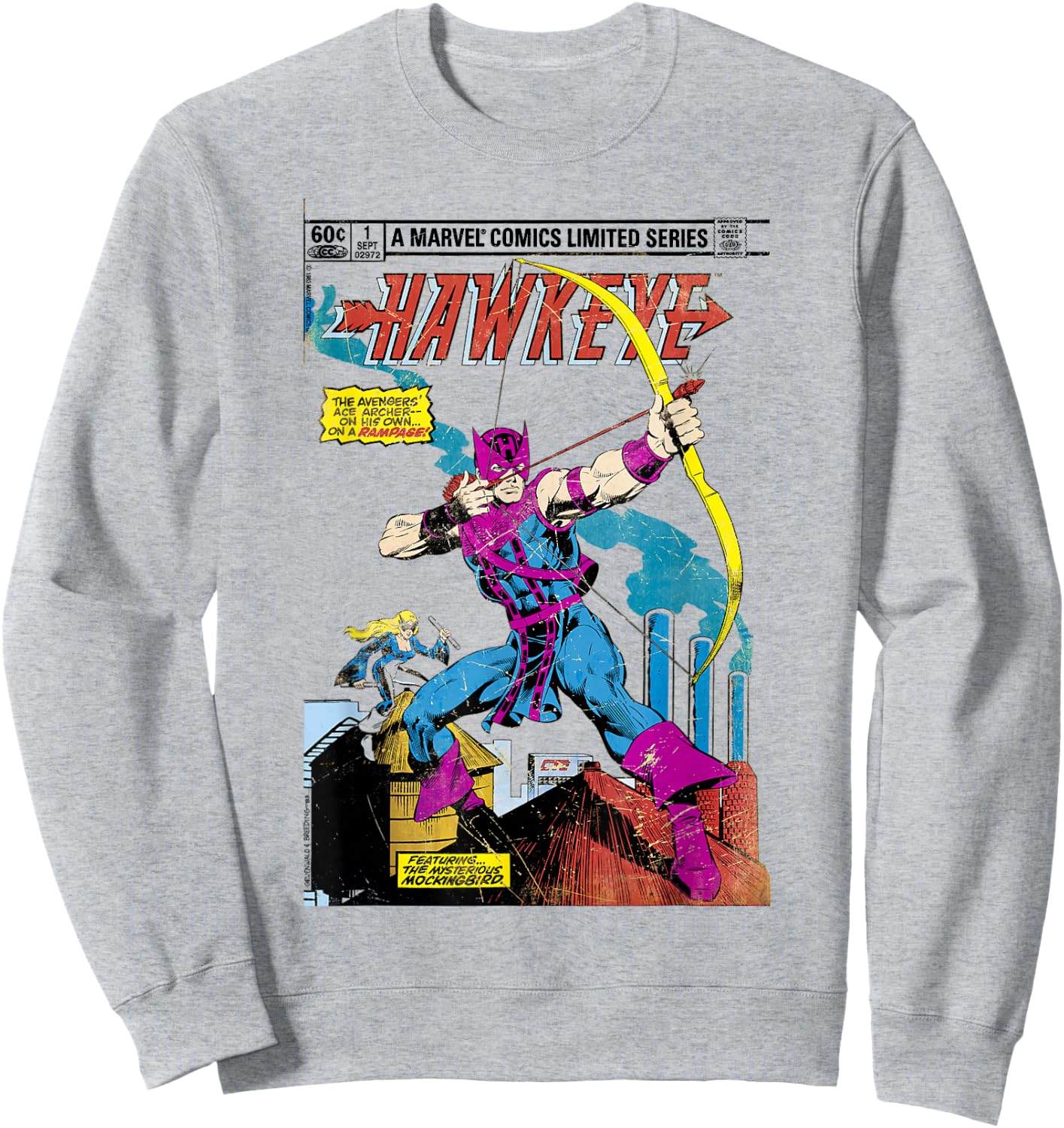 Marvel Hawkeye Classic Retro Comic Book Art Graphic Sweatshirt - Sweatshirt | Ash
