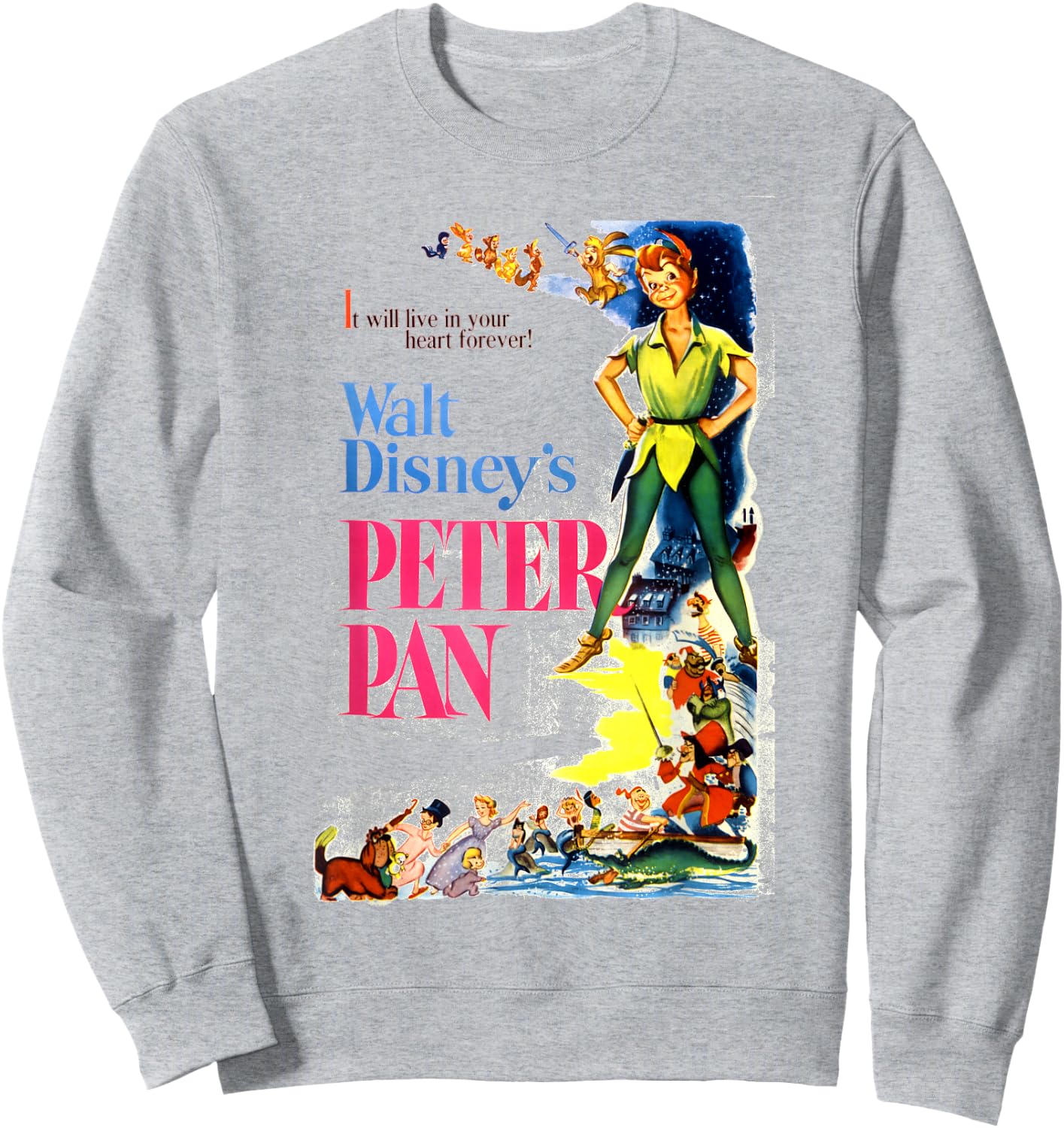 Disney Peter Pan Vintage Cartoon Poster Graphic Sweatshirt - Sweatshirt | Ash