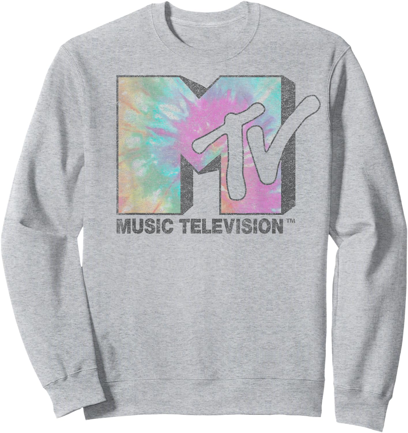 MTV Music Television Faded Tie Dye Logo Fill Sweatshirt - Sweatshirt | Ash