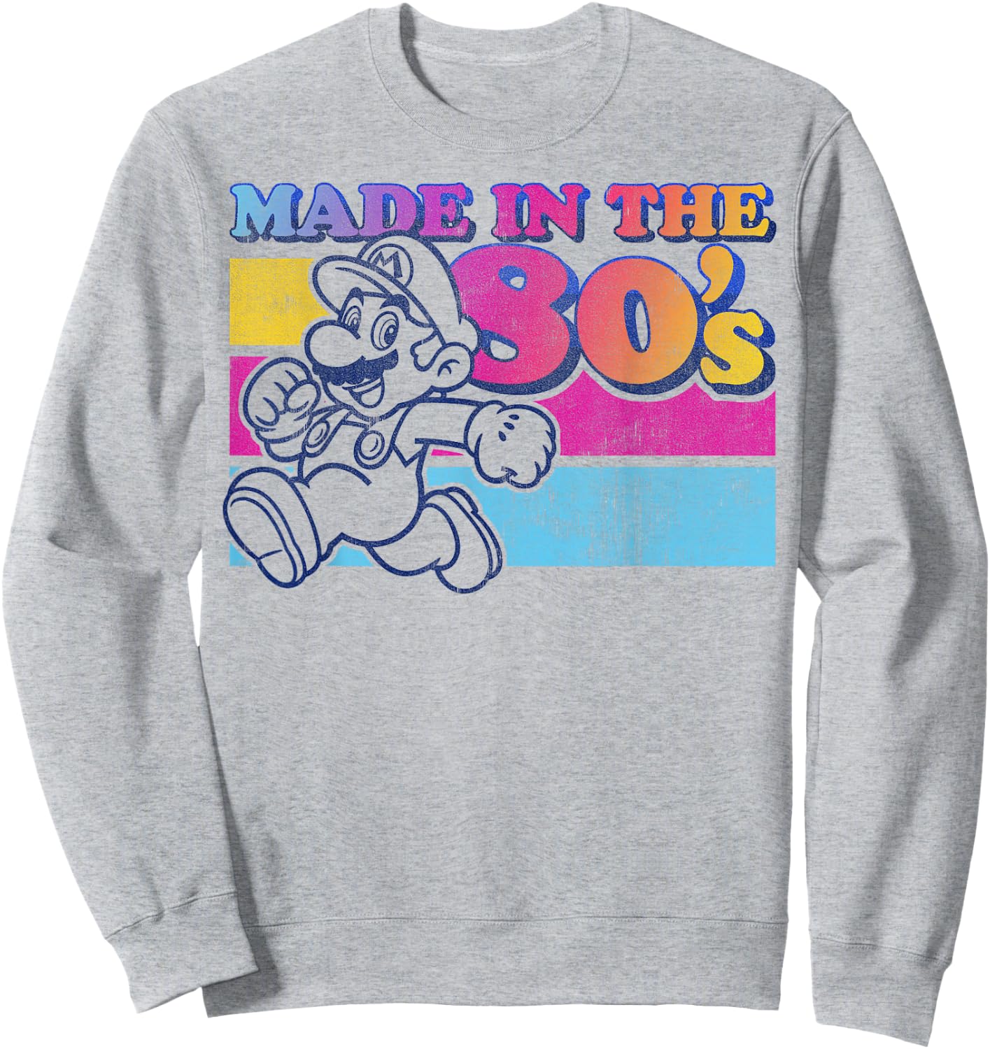 Super Mario Made in The 80's Retro Gradient Color Fade Sweatshirt - Sweatshirt | Ash
