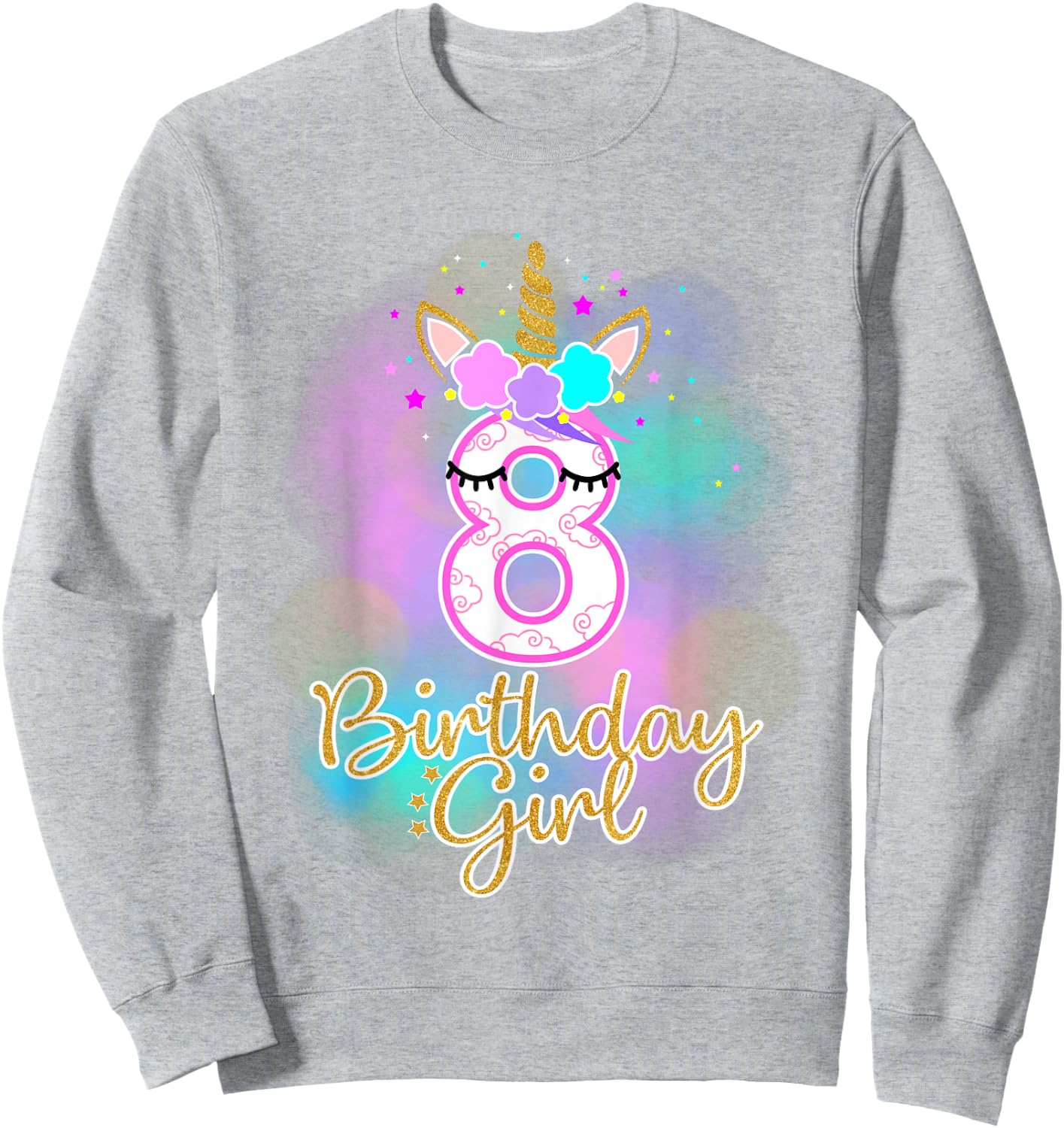 8th Unicorn Birthday Girl eight years old party gift Sweatshirt - Sweatshirt | Ash