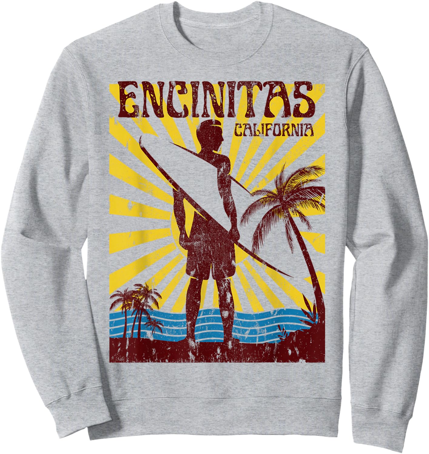 Encinitas Beach California Surfing Surf Ocean USA White Small Retro Surf Sweatshirt - Sweatshirt | Ash