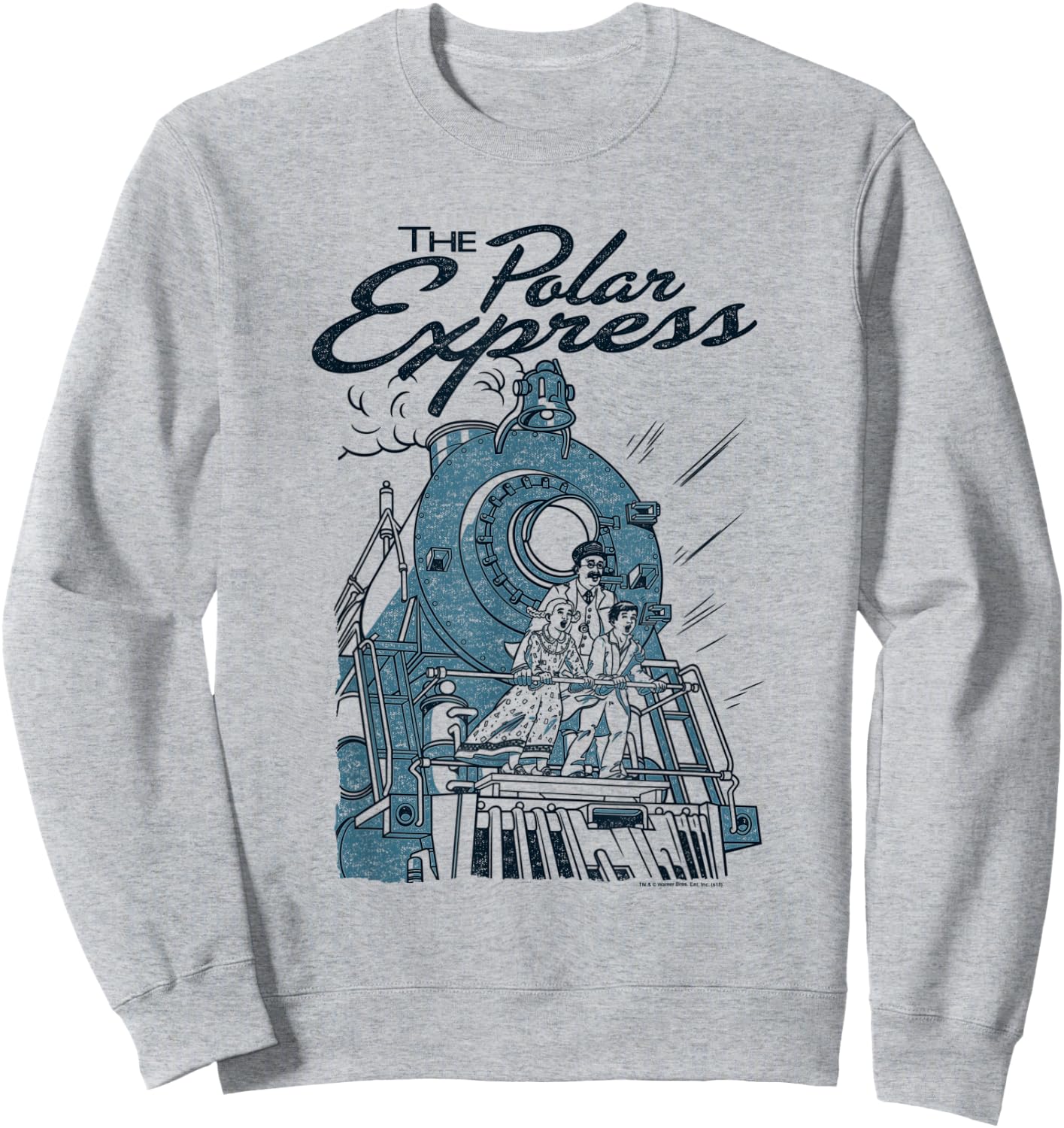 Warner Bros. Polar Express Rail Riders -Adults, Kids Silver Cartoon , Small, , Short Sleeve Sweatshirt - Sweatshirt | Ash