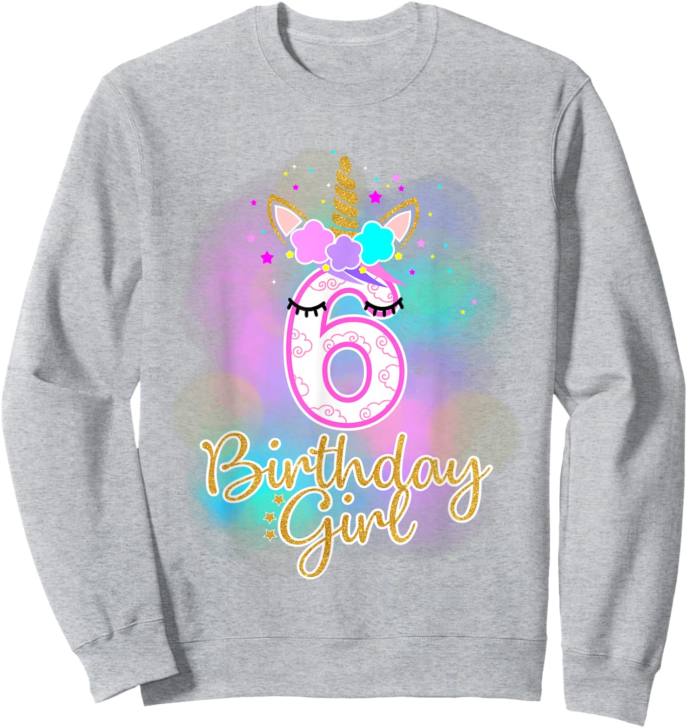 6th Unicorn Birthday girl six years old party gift Sweatshirt - Sweatshirt | Ash
