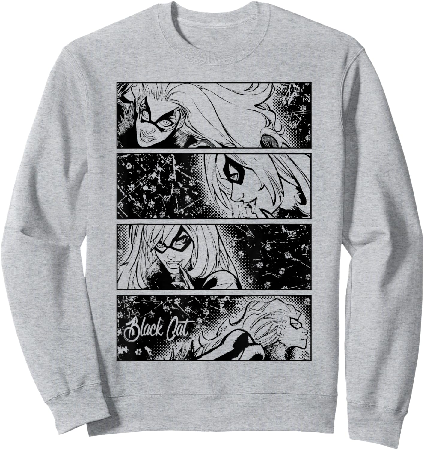 Marvel Black Cat Tonal Comic Four Panel Art Graphic Sweatshirt - Sweatshirt | Ash