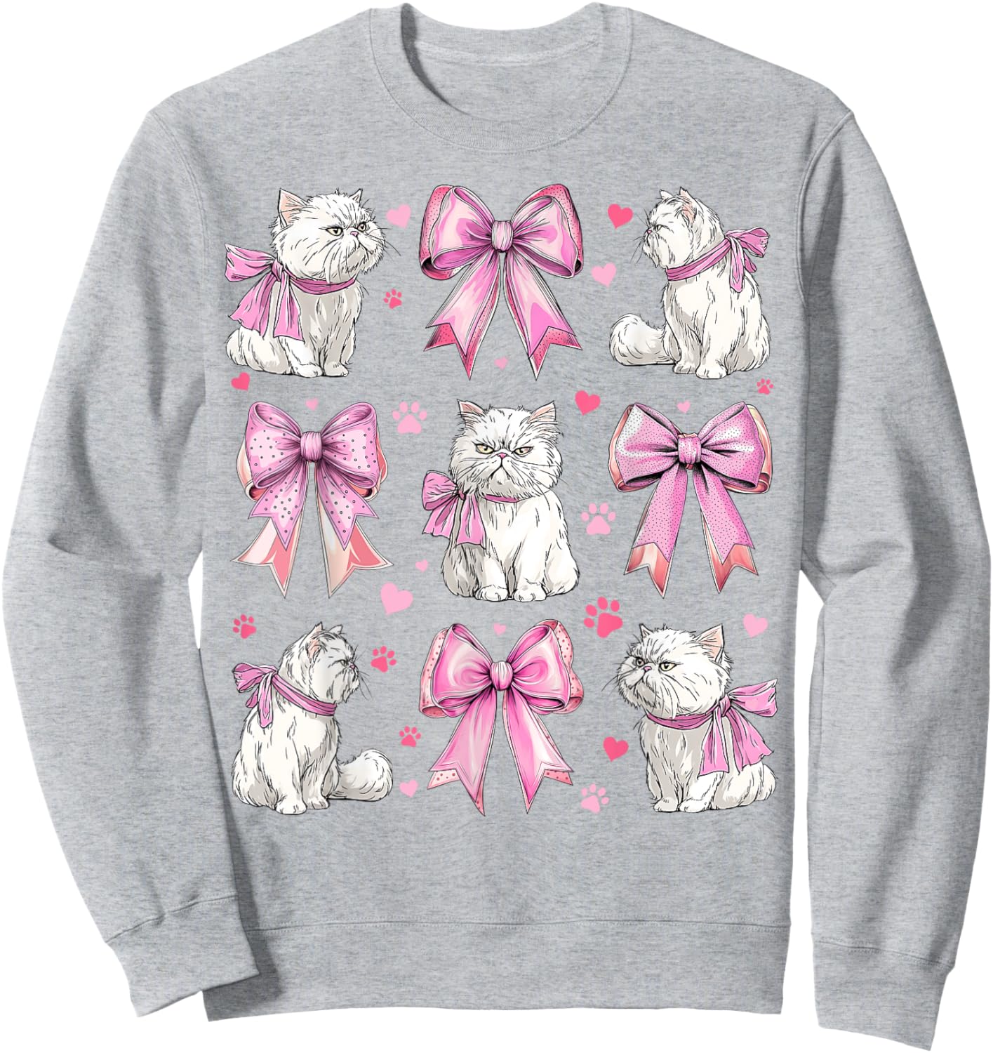 Persian Cat White Cat Pet Girl Coquette Bow Pink Mom Sweatshirt - Sweatshirt | Ash