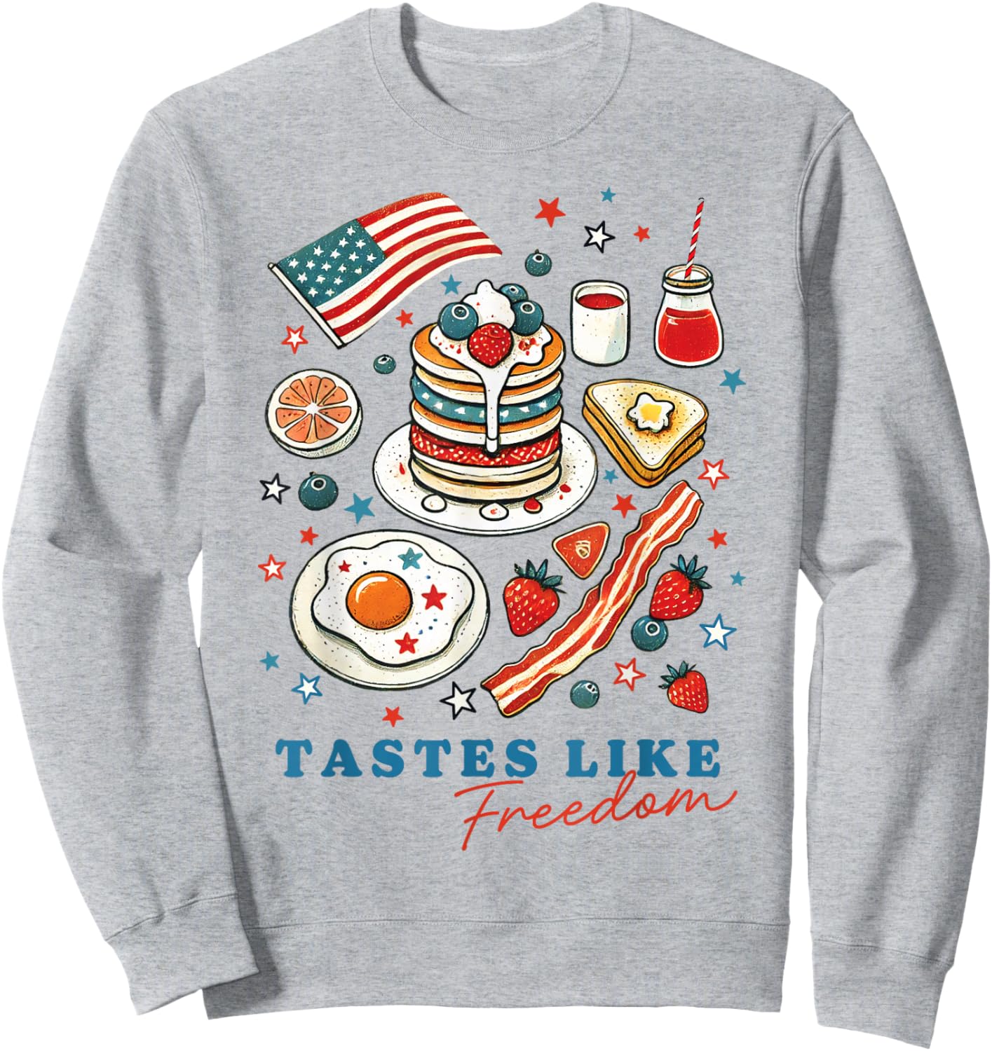 Tastes Like Freedom American Breakfast USA US Flag Sweatshirt - Sweatshirt | Ash
